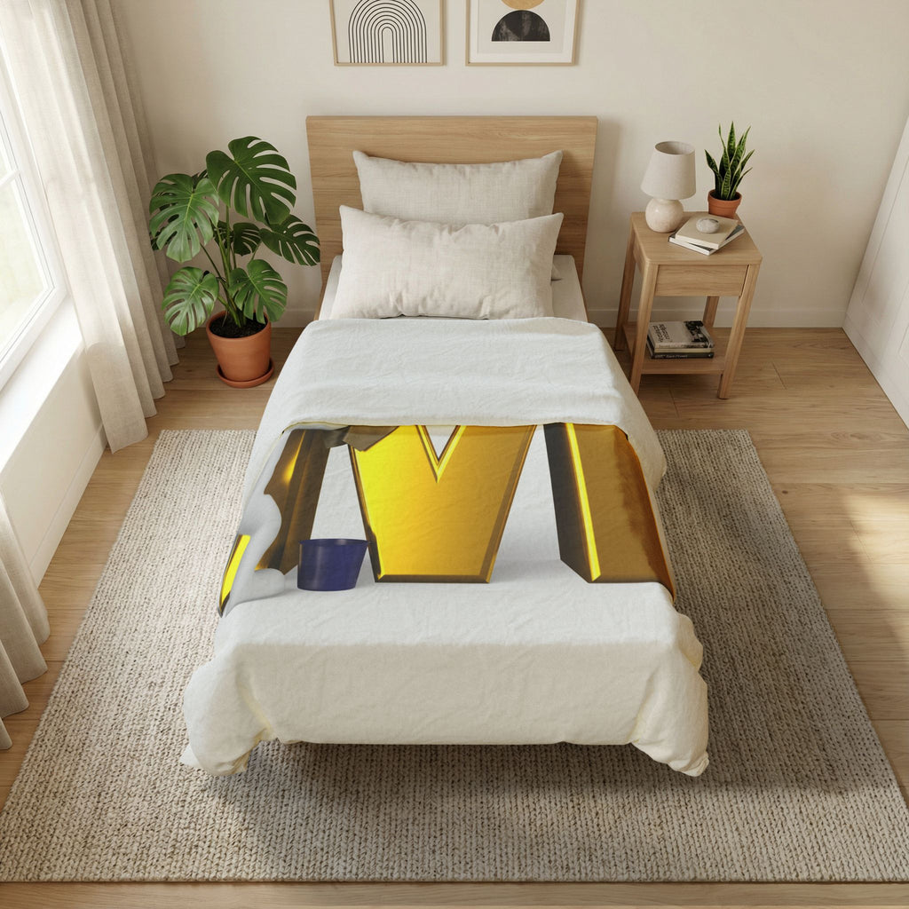 Gold Letter M with Painter Duvet Cover | Monogram Initial Bedding