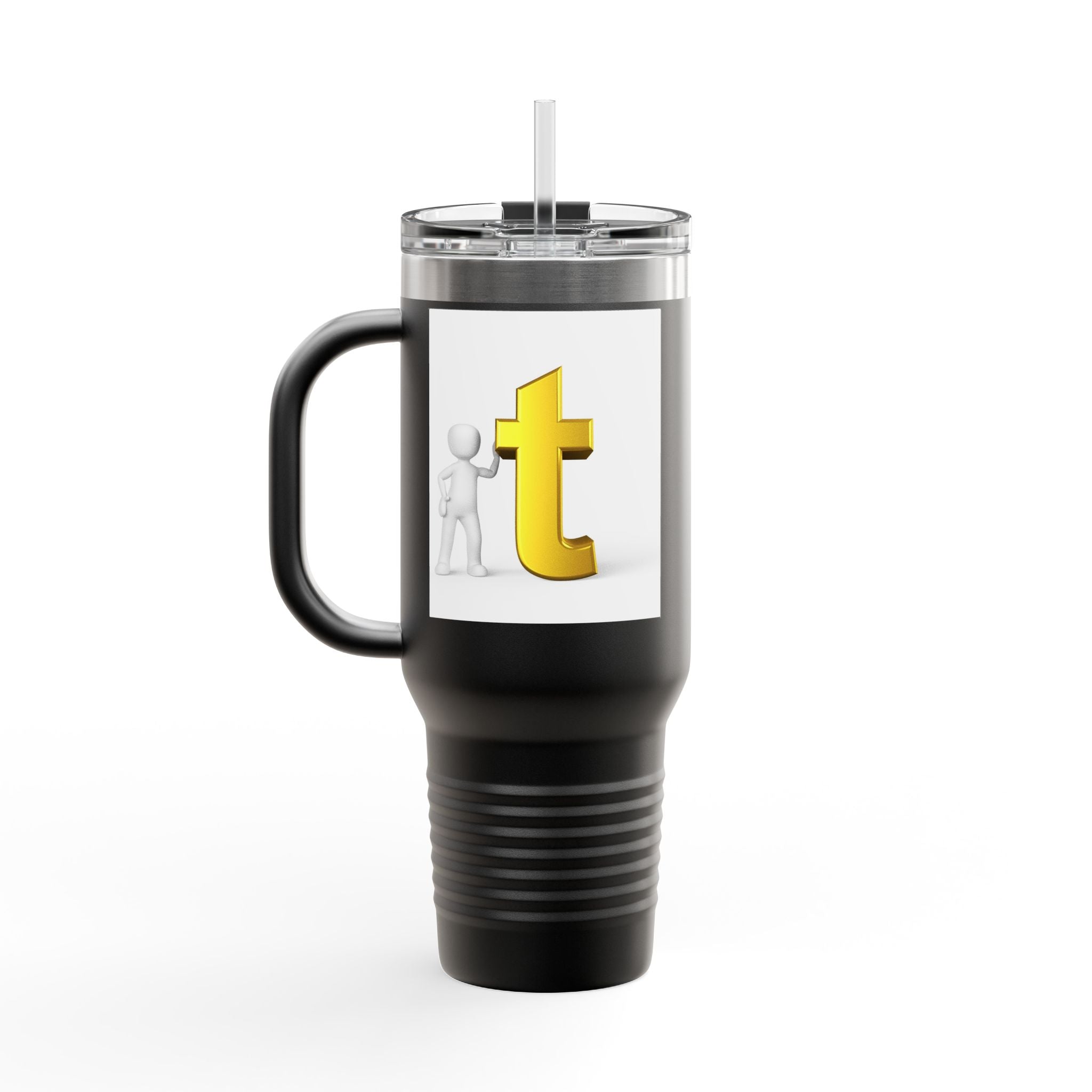 3D Stick Figure with Gold Letter T Insulated Travel Mug 40oz | Tall Tumbler