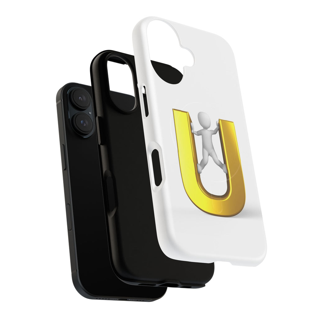 3D Gold U Letter with Stick Figure phone case | Tough Magnetic Case