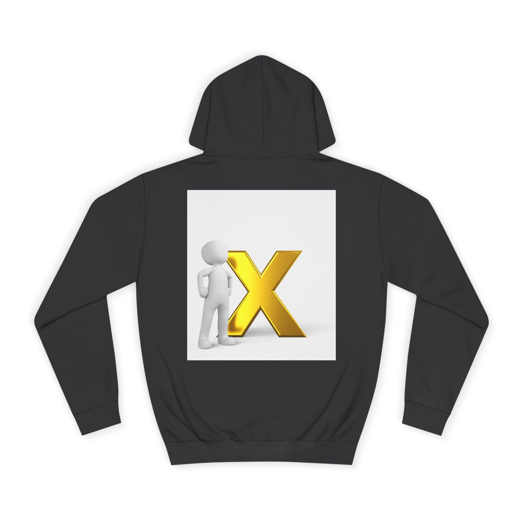 3D Figure Leaning on Gold X Hoodie | Letter X Initial Pullover