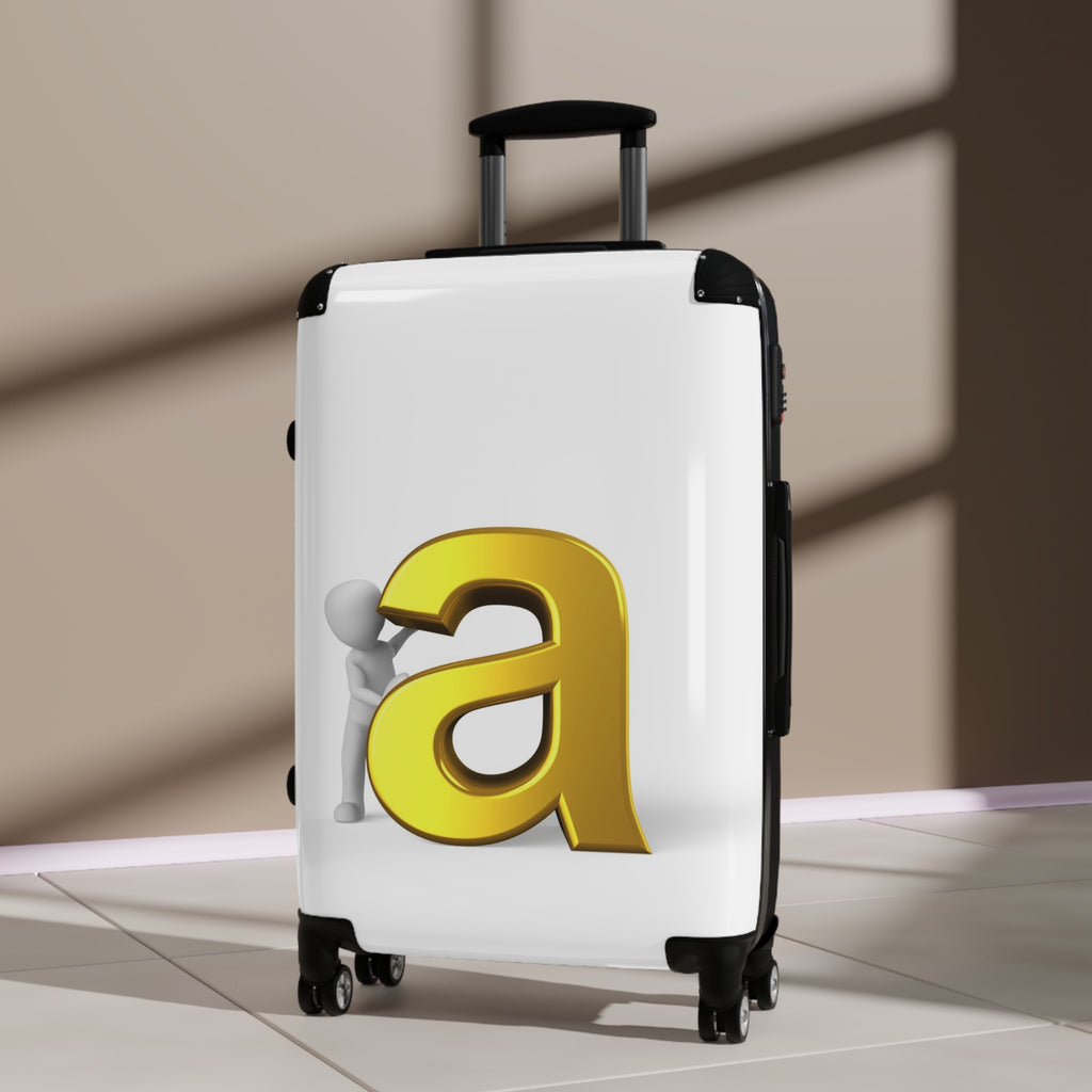 3D Gold Letter A with Figure Suitcase | Monogram Luggage