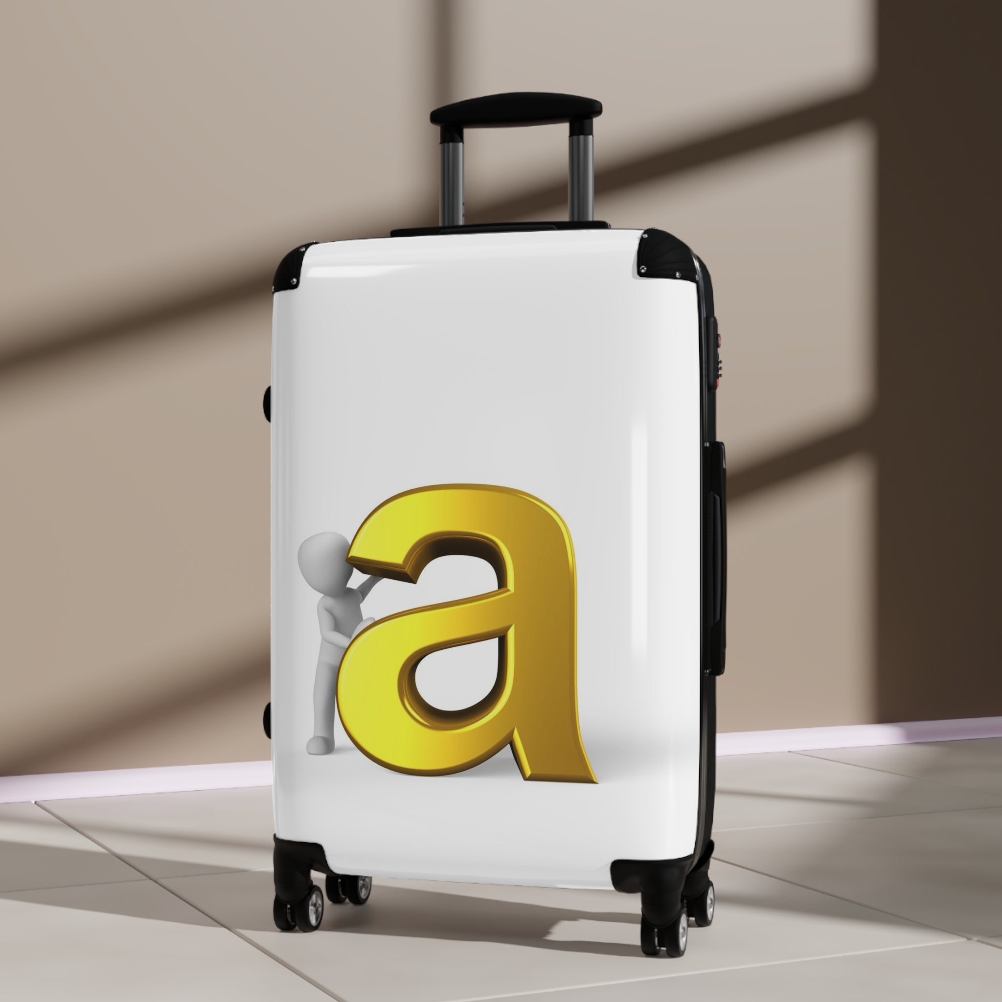3D Gold Letter A with Figure Suitcase | Monogram Luggage