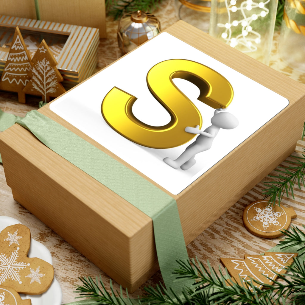 Gold Letter S with 3D Figure Kiss-Cut Sticker | Monogram Initial Sticker