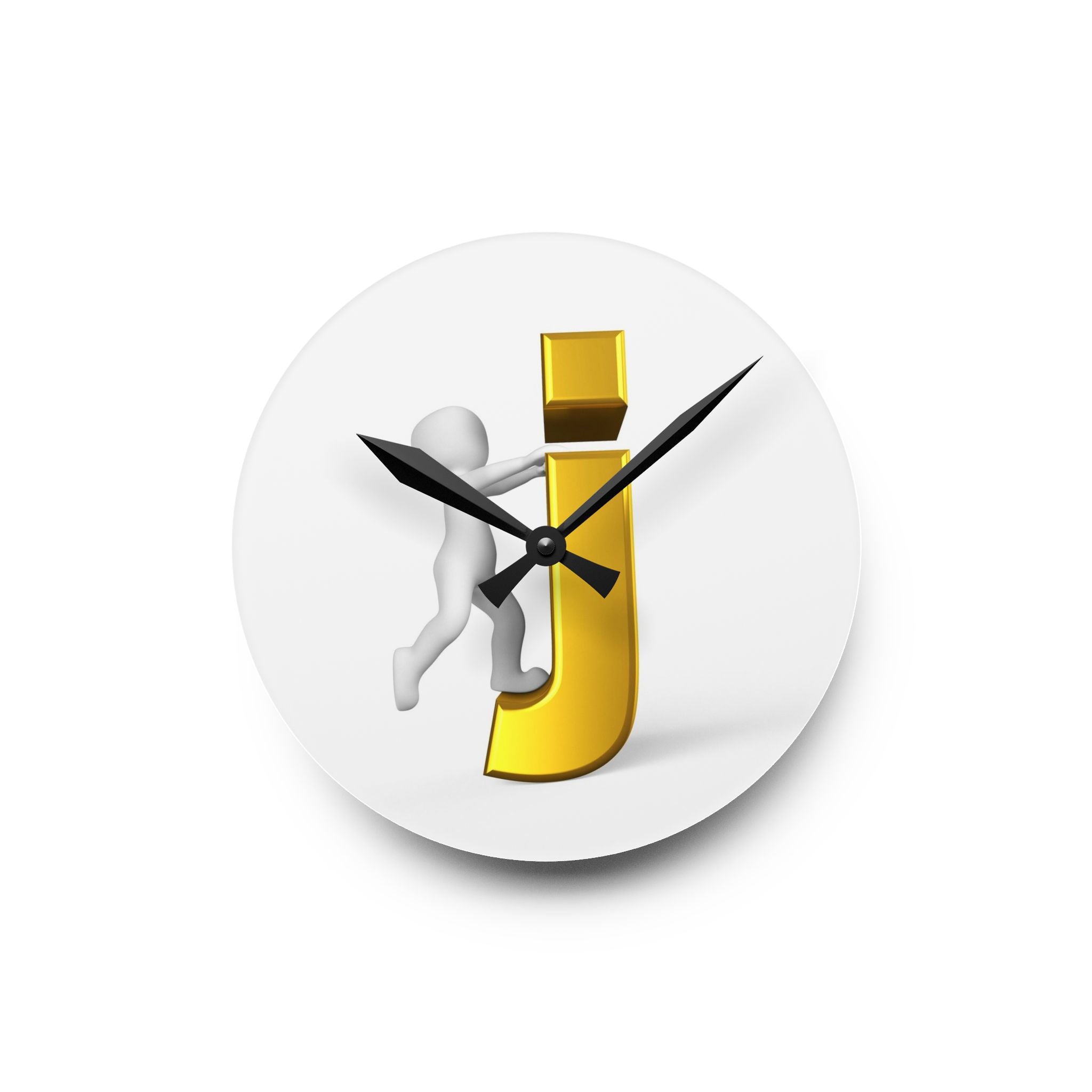 3D Figure Hugging Gold Letter J Acrylic Wall Clock | Personalized Initial Décor