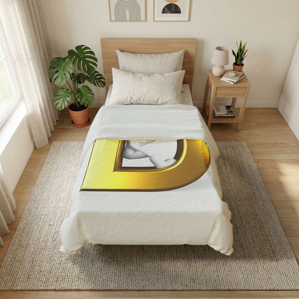 Gold Letter D Monogram Duvet | Initial Bedding, Personalized Alphabet Cover