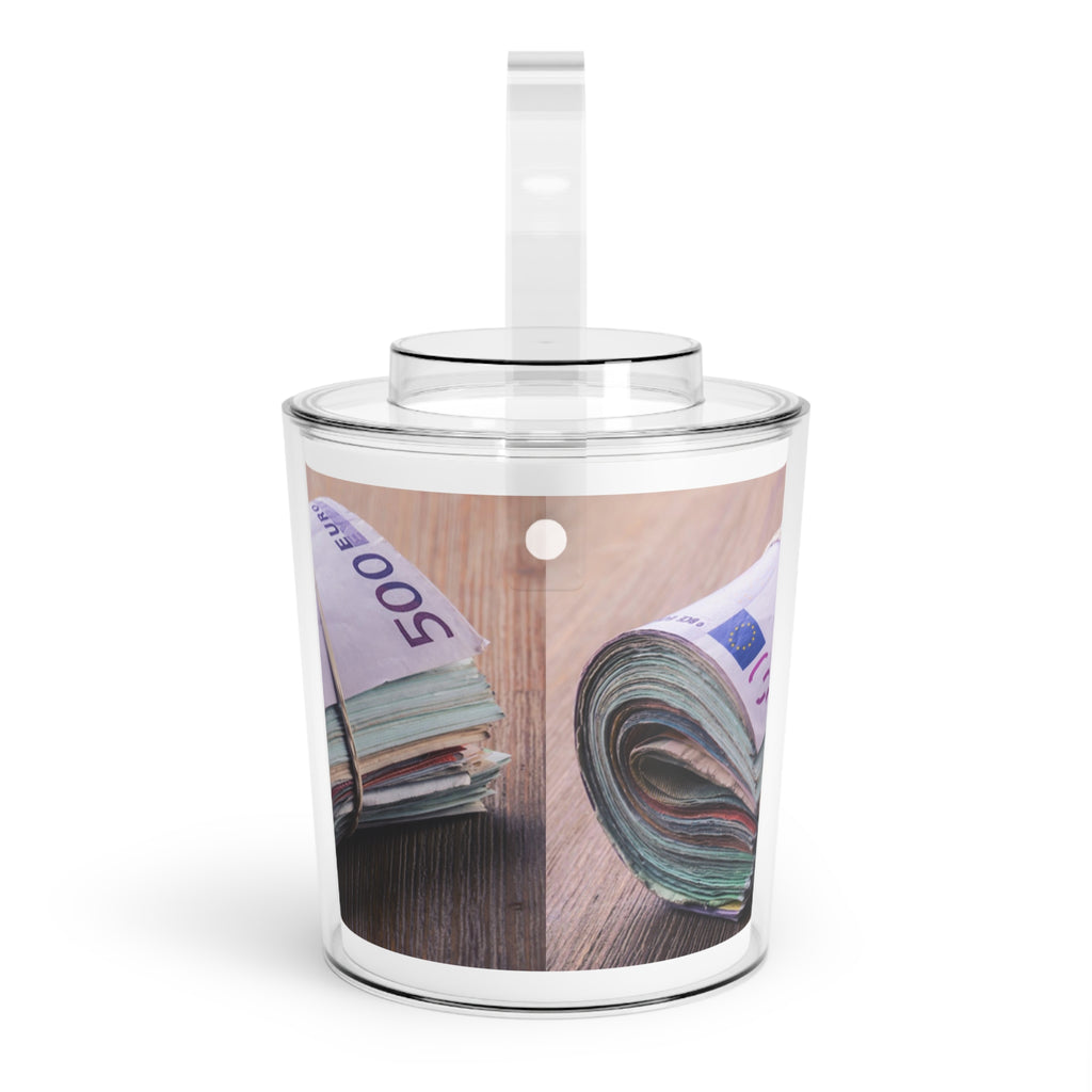 Stack of Euro Banknotes Ice Bucket with Tongs | Money Print Acrylic Ice Bucket