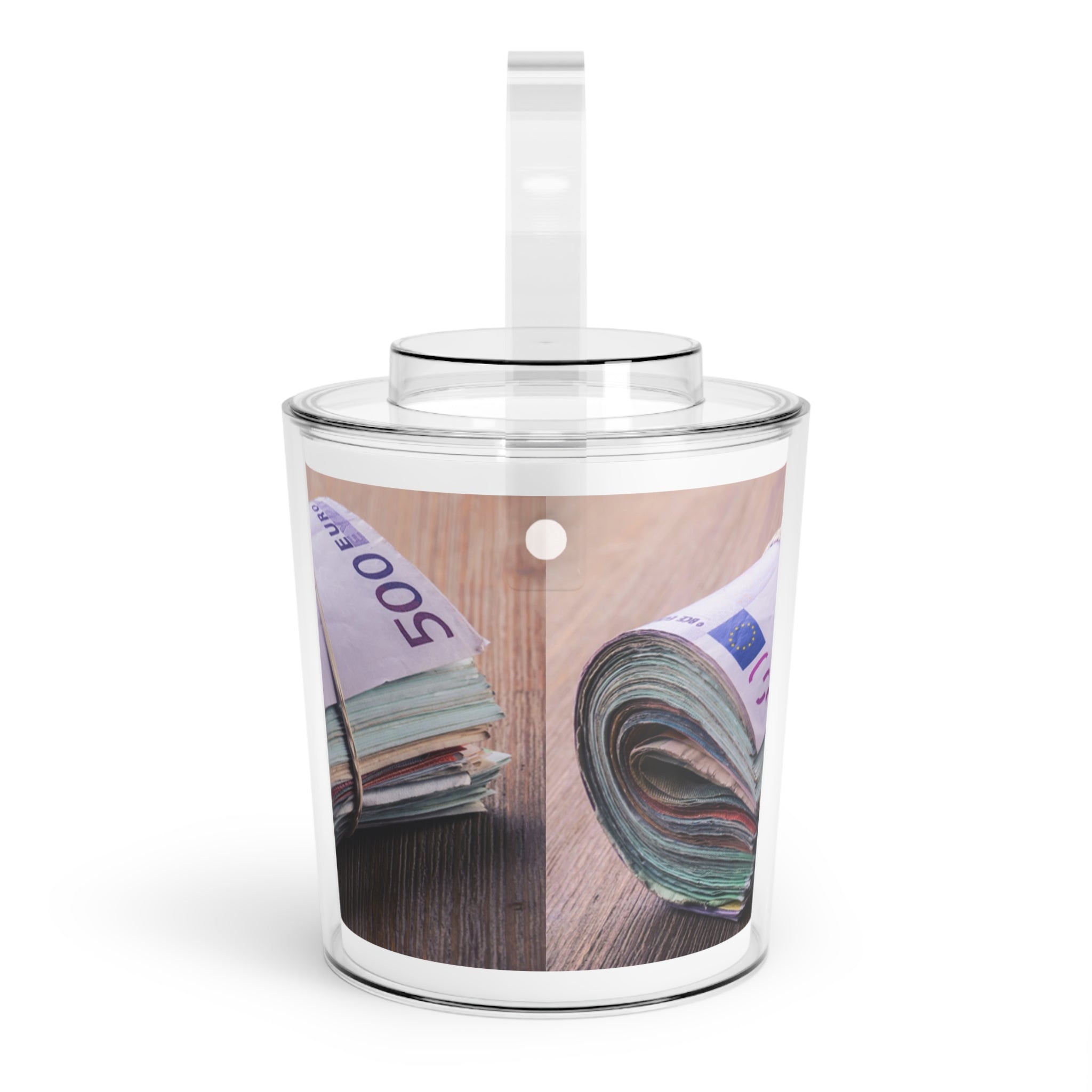 Stack of Euro Banknotes Ice Bucket with Tongs | Money Print Acrylic Ice Bucket