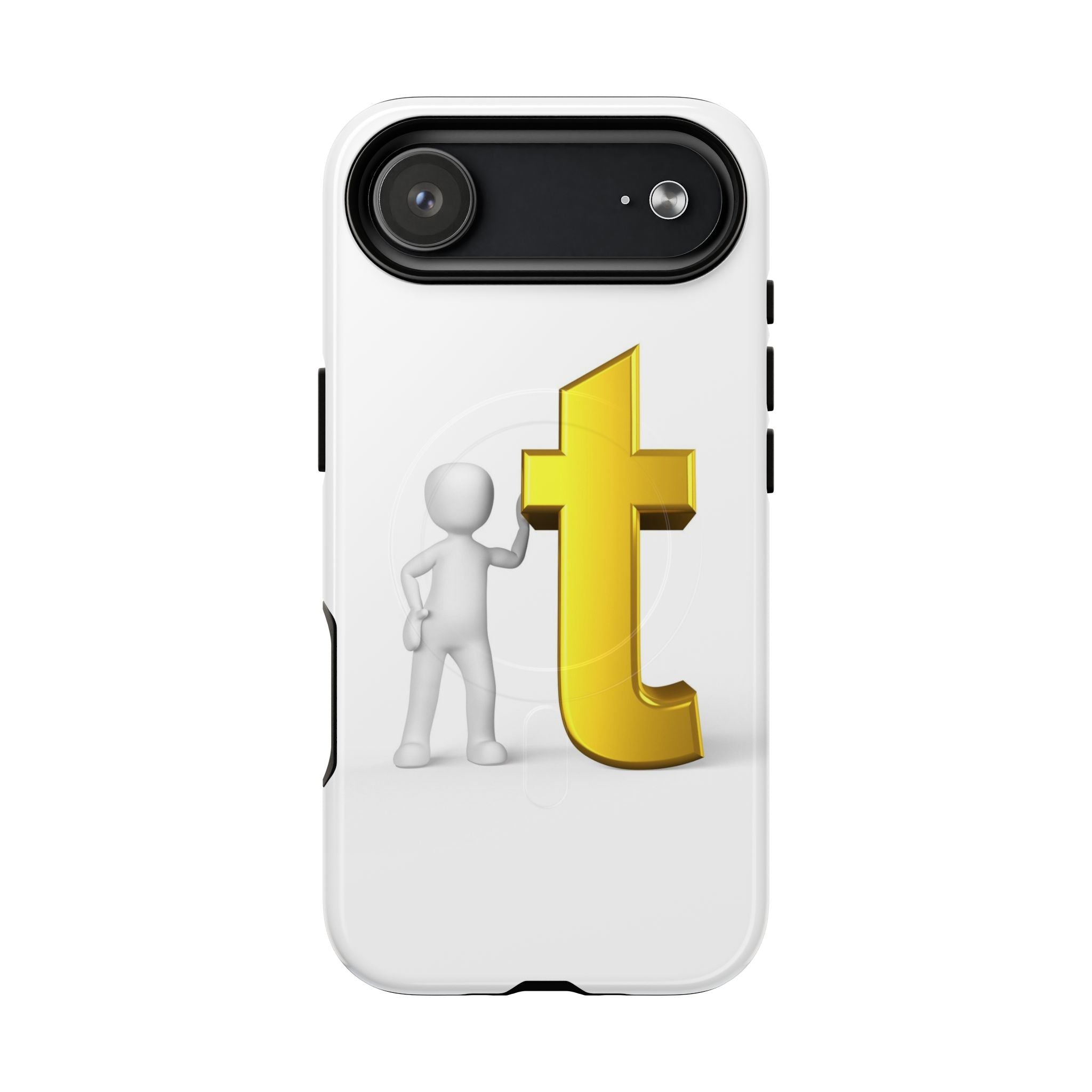 Coque de téléphone 3D Personnage appuyé sur une lettre T dorée | Coque magnétique robuste