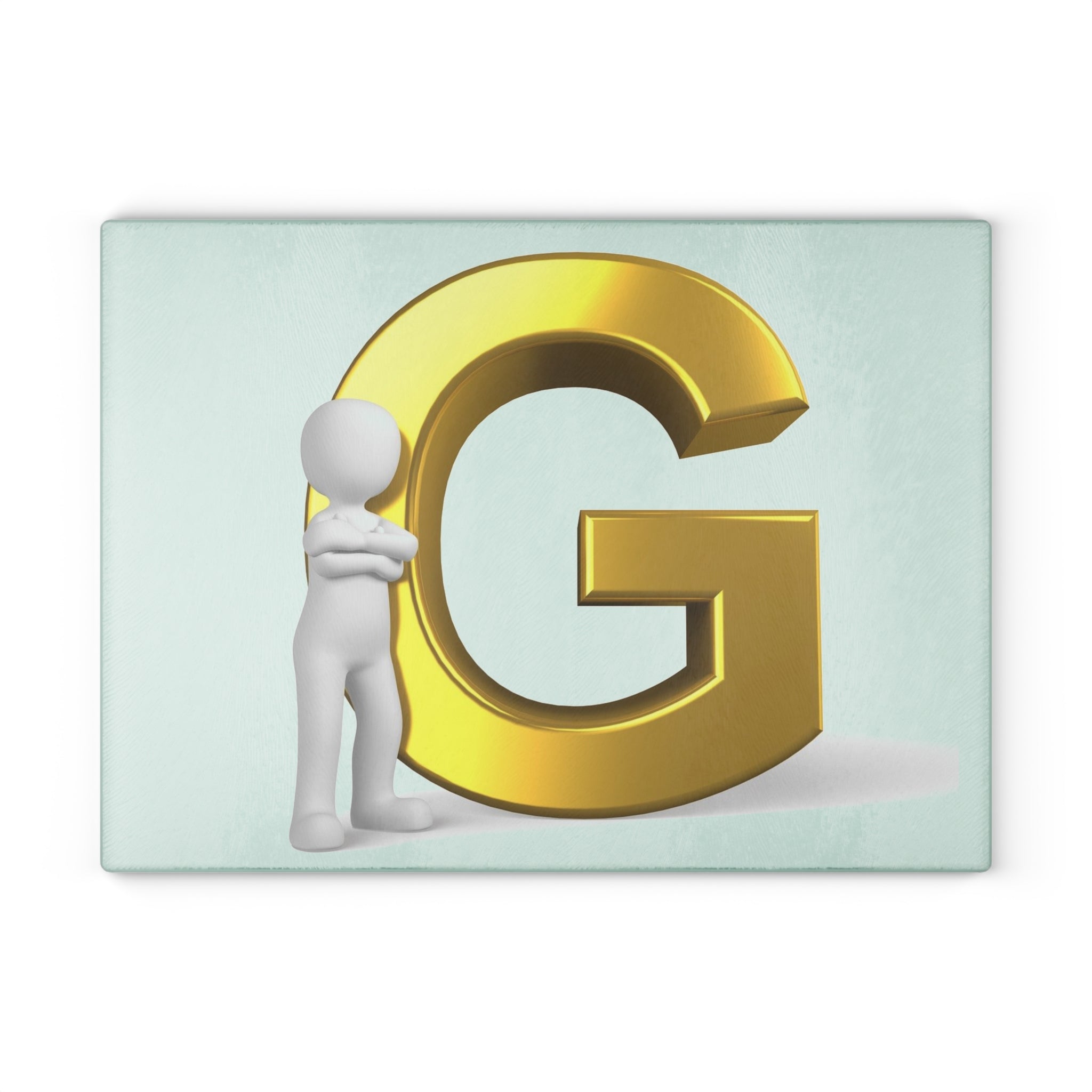 Gold Letter G with 3D Figure Glass Cutting Board | Monogram Initial Kitchen