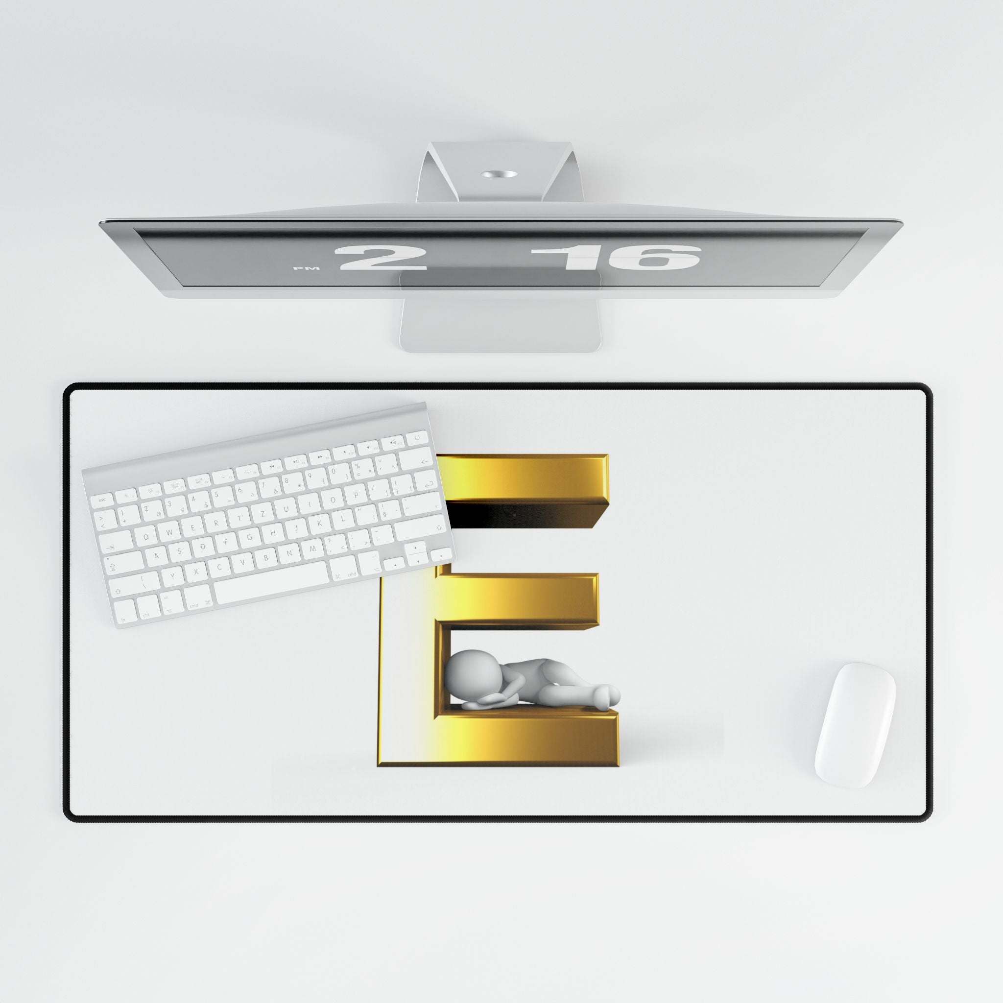 Gold Letter E with Lying Figure Desk Mat | Minimal Monogram Desk Pad