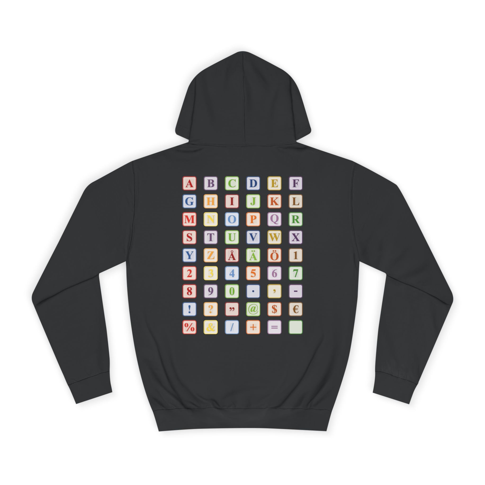 Alphabet Blocks Hoodie | Colorful Letter Grid, Back & Front Print