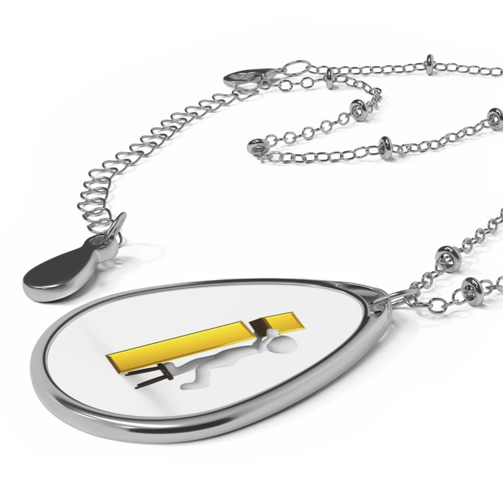 Oval Pendant Necklace — Minimalist Yellow Letter i Figure Design
