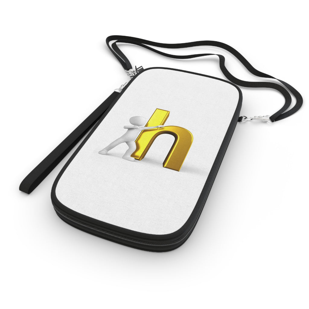 3D White Figure Pushing Gold Letter h Passport Wallet | Travel Organizer