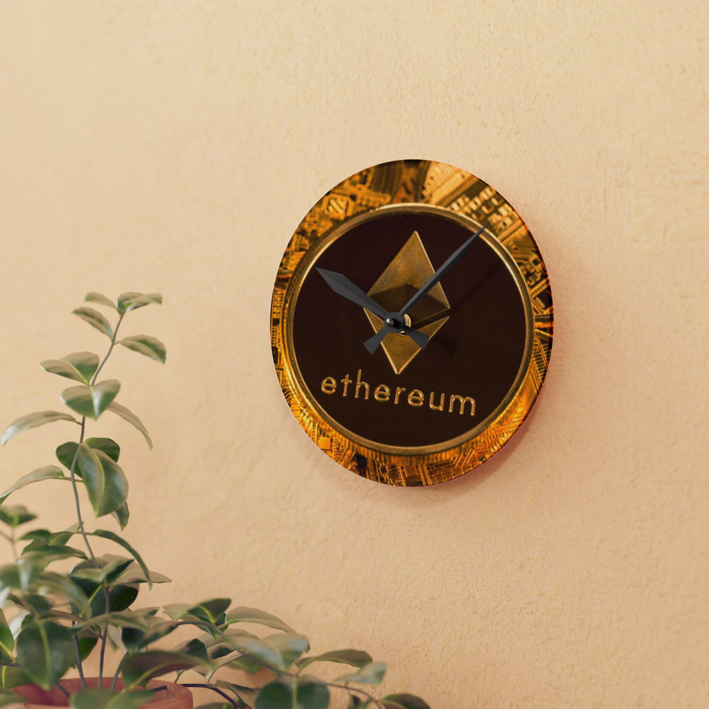 Ethereum Coin Acrylic Wall Clock | Crypto Logo Clock, Blockchain Decor