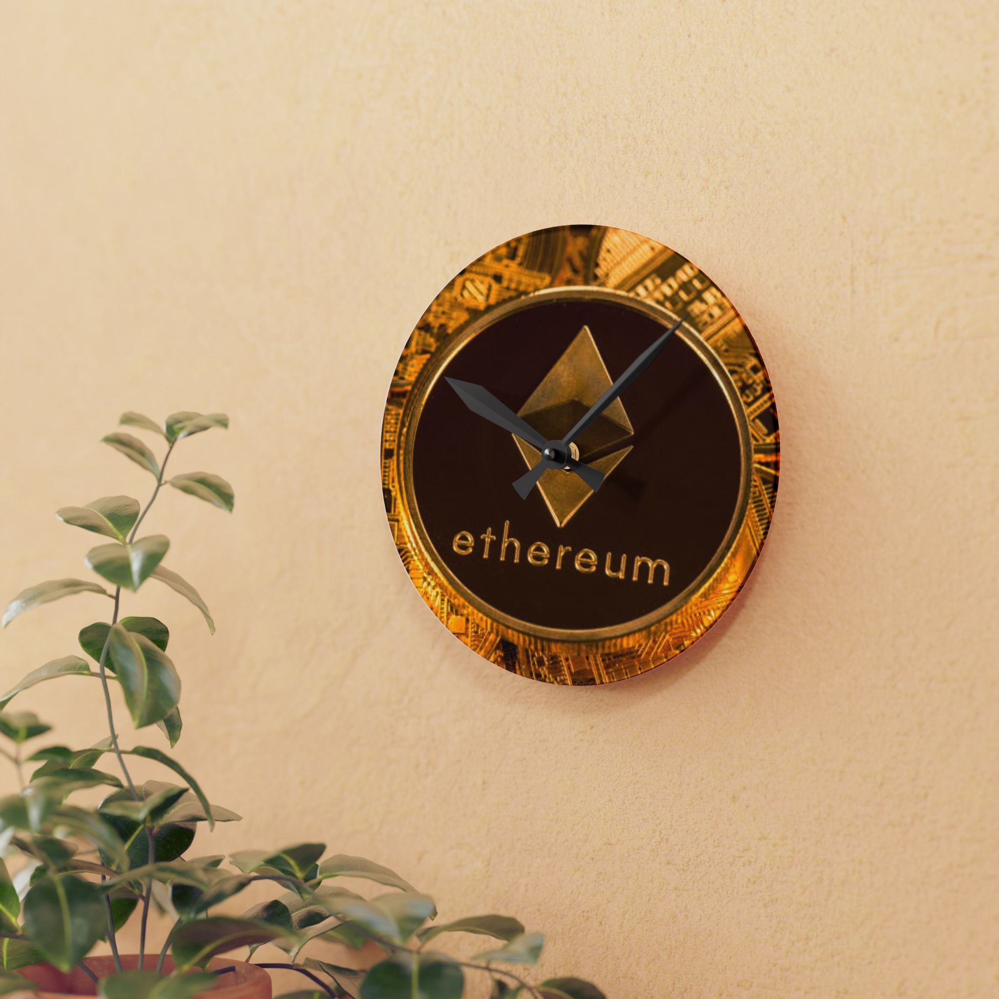 Ethereum Coin Acrylic Wall Clock | Crypto Logo Clock, Blockchain Decor