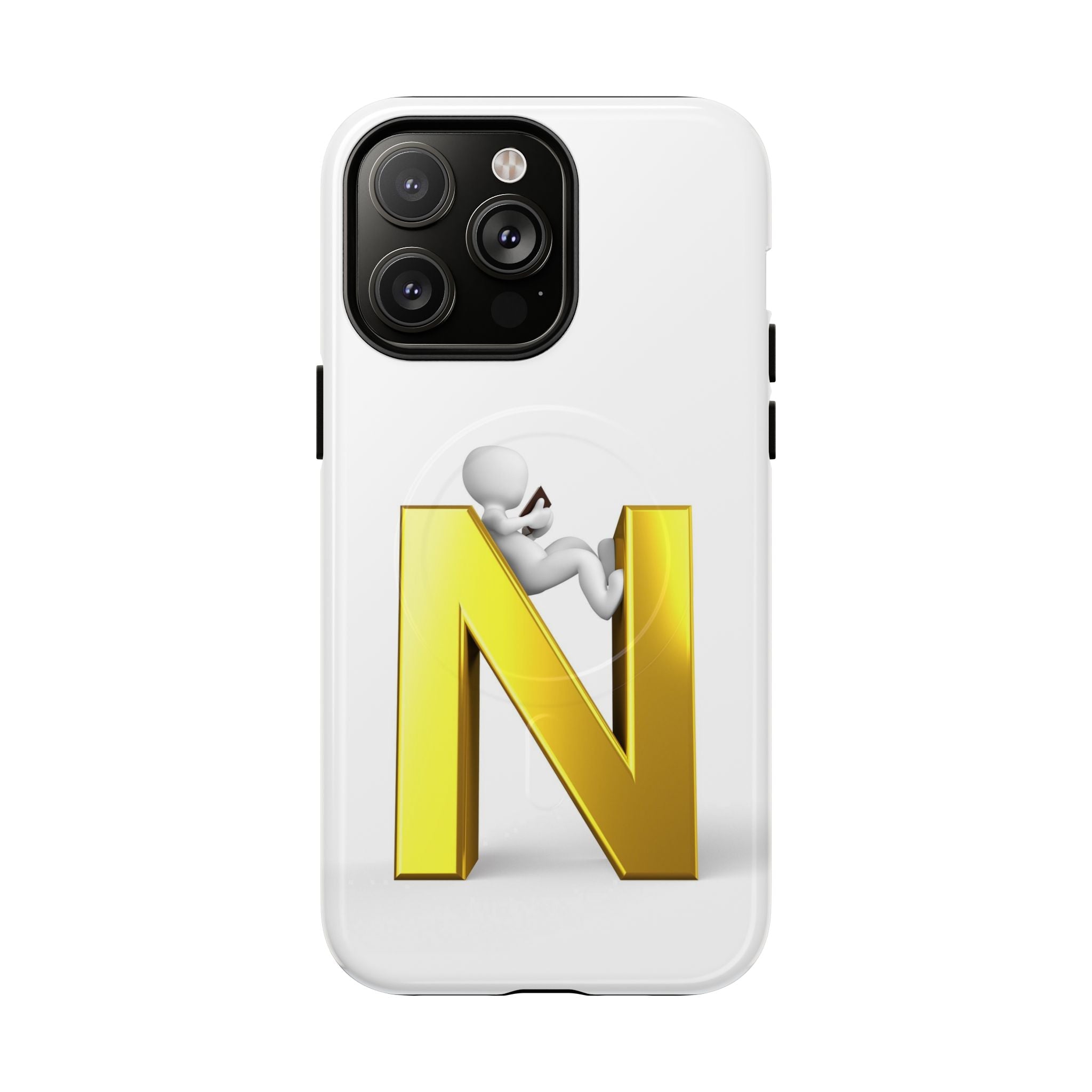 Coque de téléphone en or, lettre N, figure 3D | Coque magnétique robuste