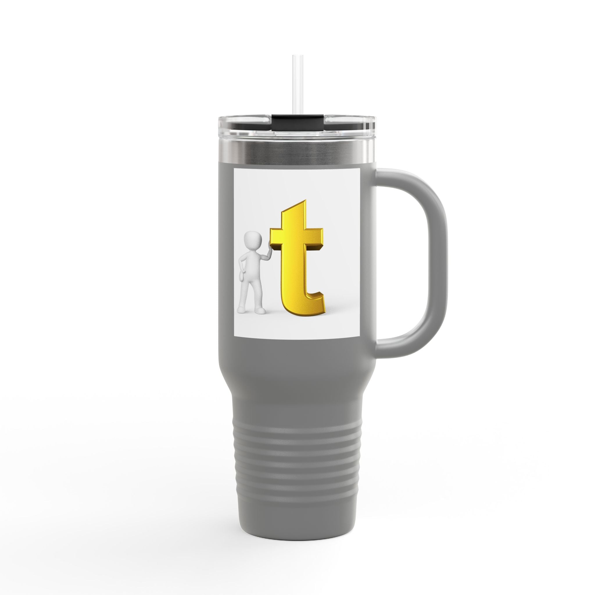 3D Stick Figure with Gold Letter T Insulated Travel Mug 40oz | Tall Tumbler