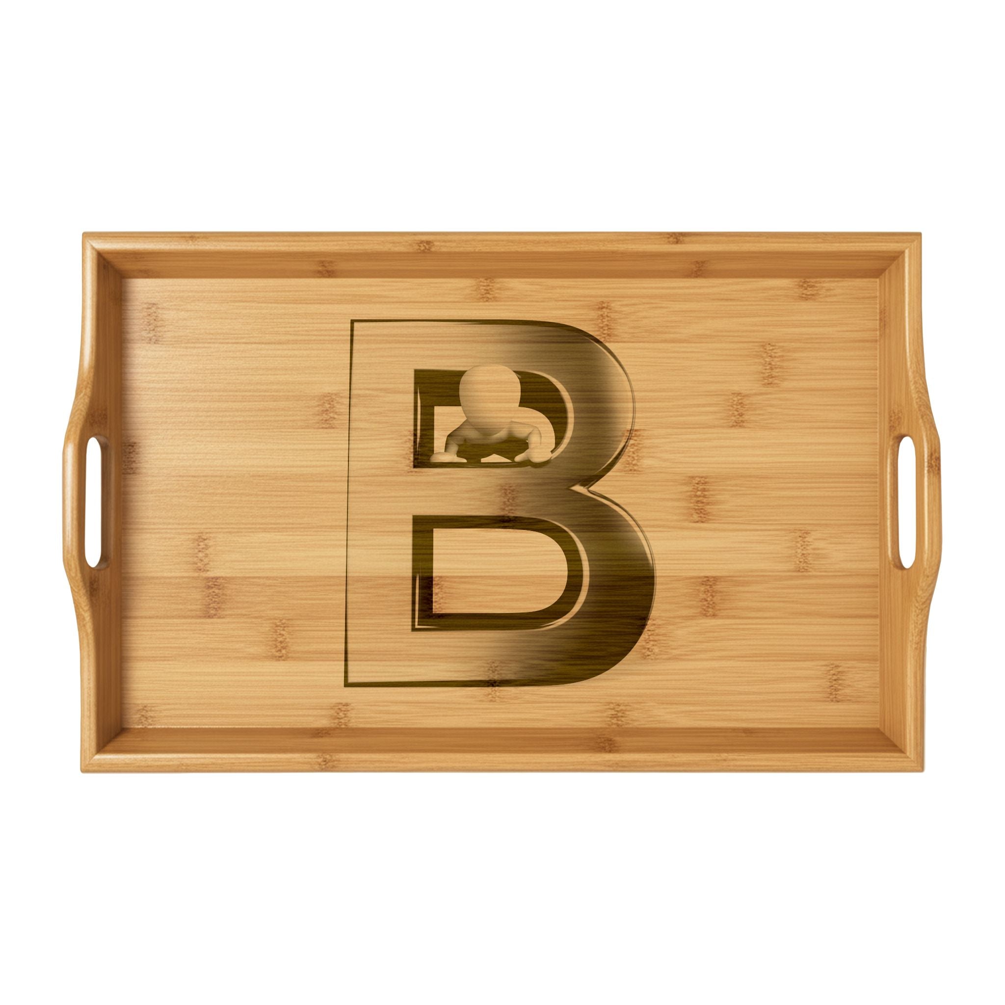 Monogram B Engraved Bamboo Serving Tray | Personalized Letter B Tray