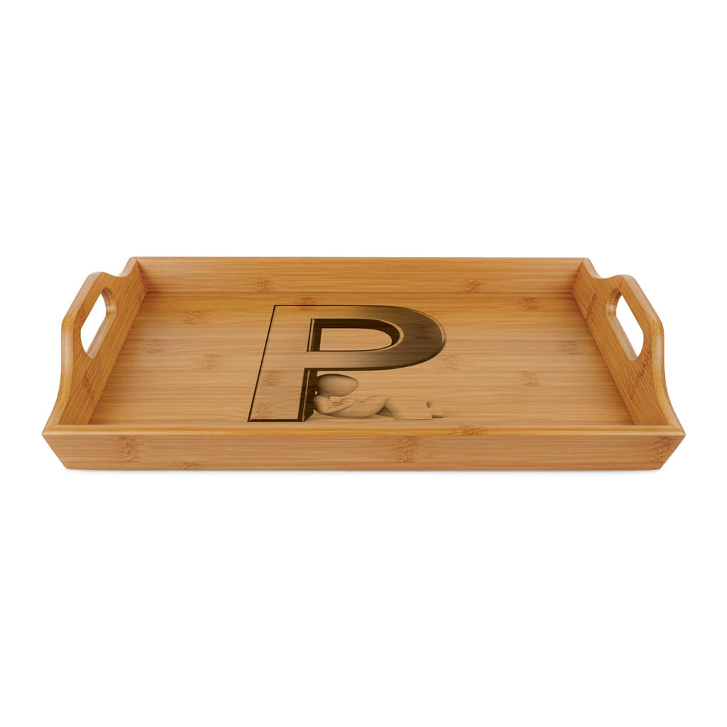 Engraved Monogram P Bamboo Serving Tray | Bamboo Serving Tray