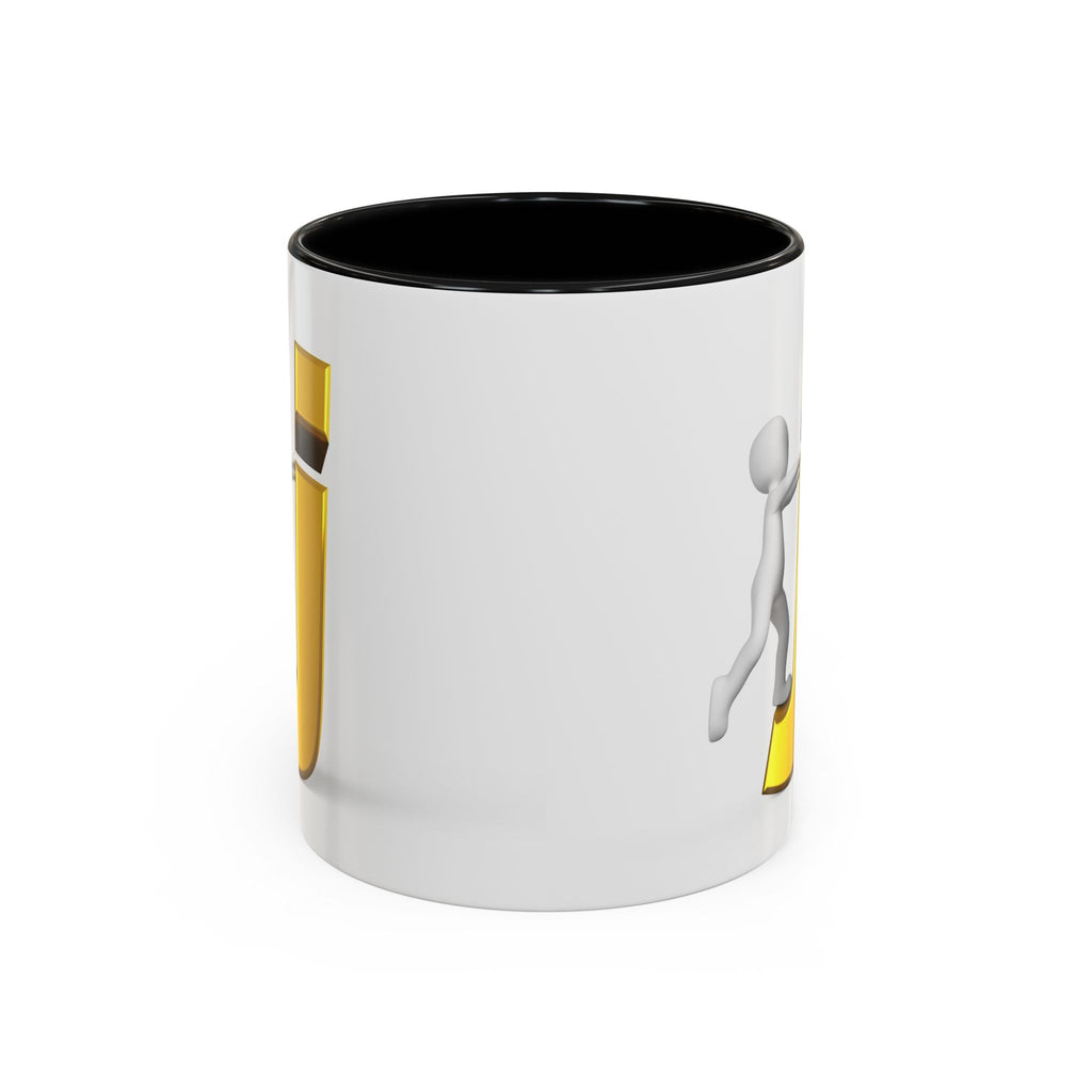 Tasse avec figurine 3D bâton poussant la lettre J dorée | Tasse à café