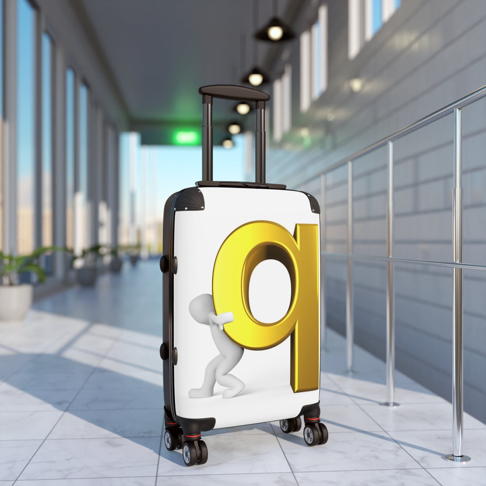 3D Gold Letter Q with Figure Suitcase | Personalized Luggage Cover