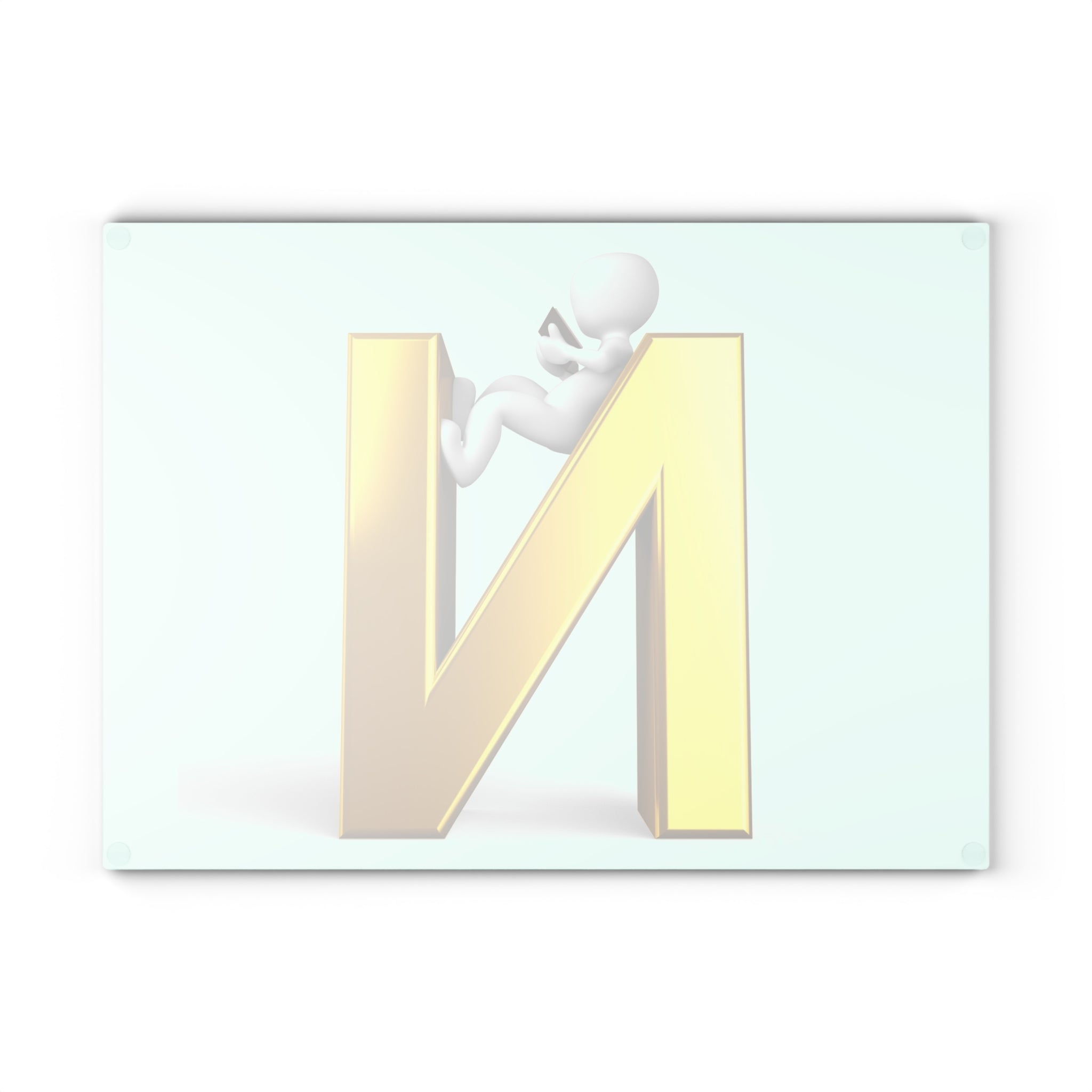 Gold Letter N with 3D Figure Glass Cutting Board | Monogram Kitchen Decor