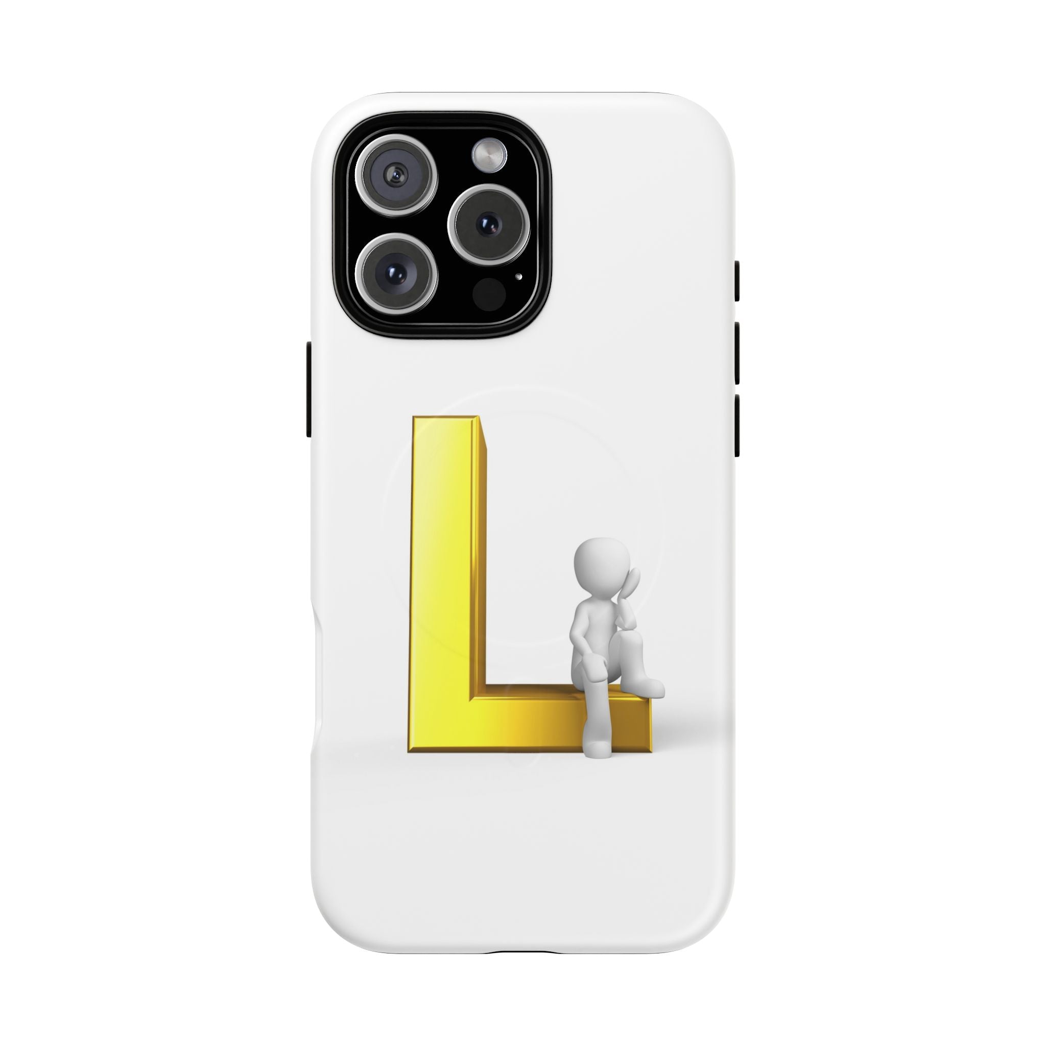 Yellow 3D Letter L with Sitting Figure phone case | Tough Magnetic Case