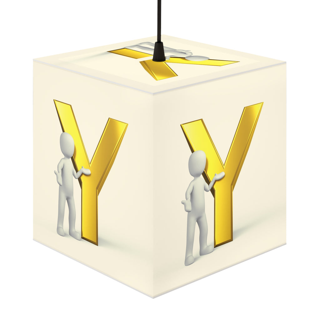 3D Stick Figure with Gold Letter Y Light Cube Lamp | Nursery Night Light