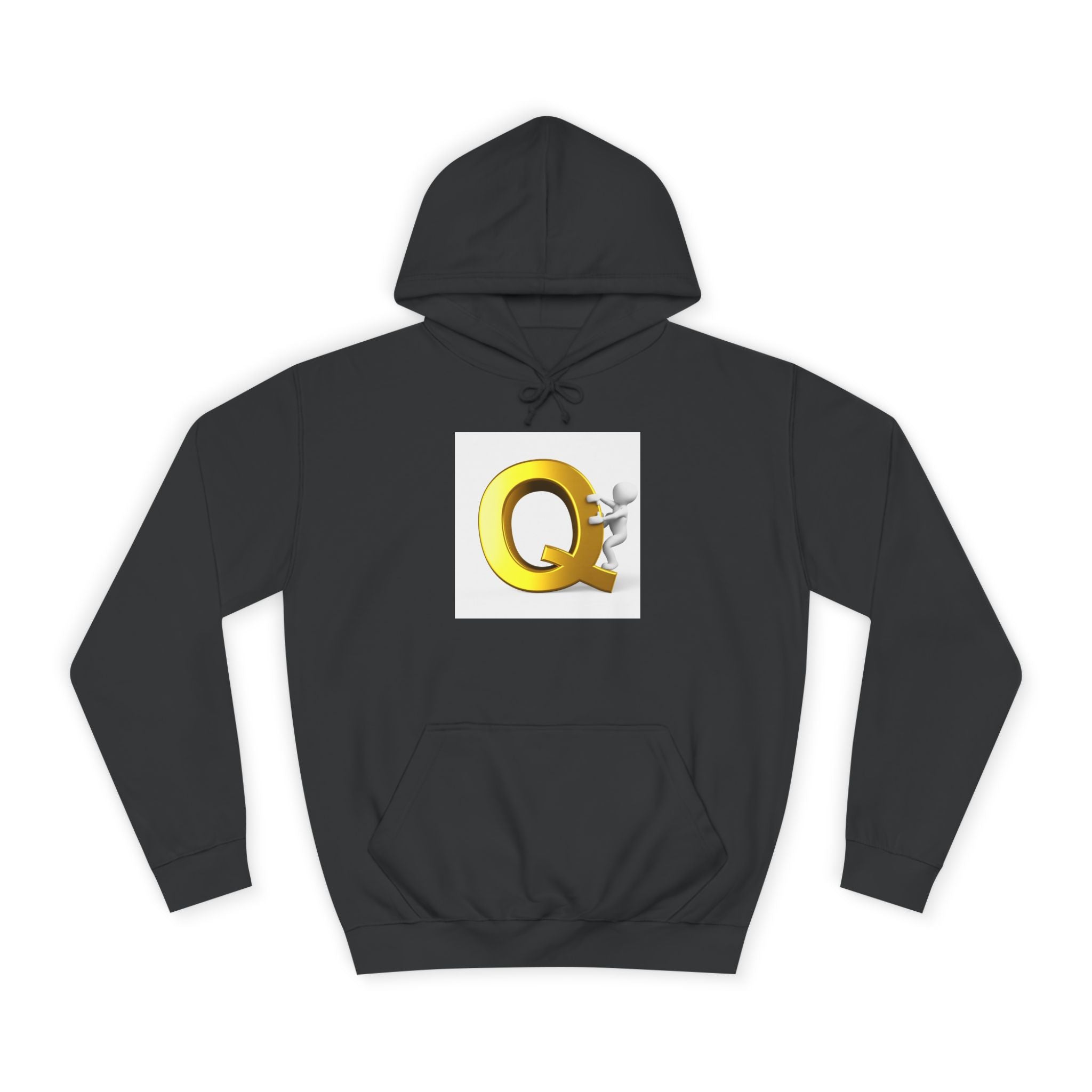 Golden Q Letter Hoodie | 3D Character Climbing Initial Sweatshirt