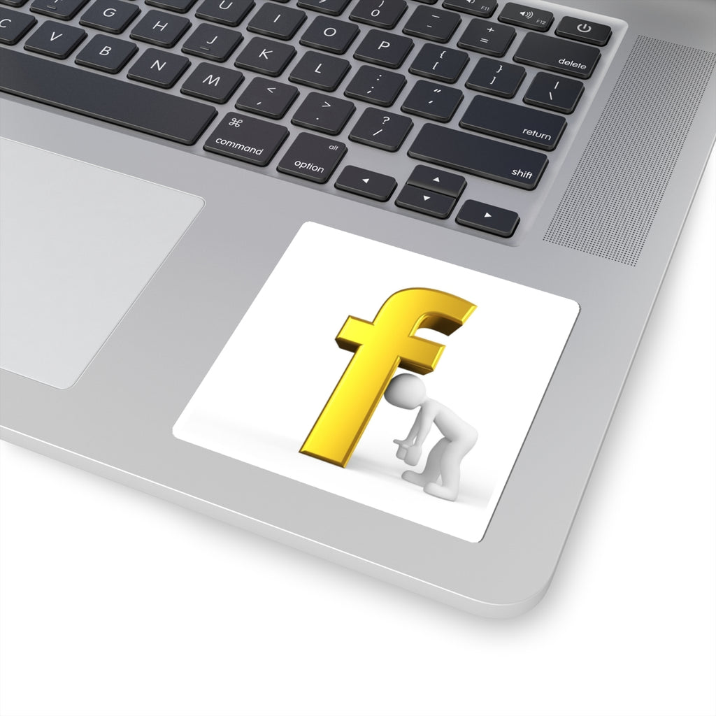 Tired Stick Figure Leaning on Gold Letter F Kiss-Cut Stickers | Letter F Decal