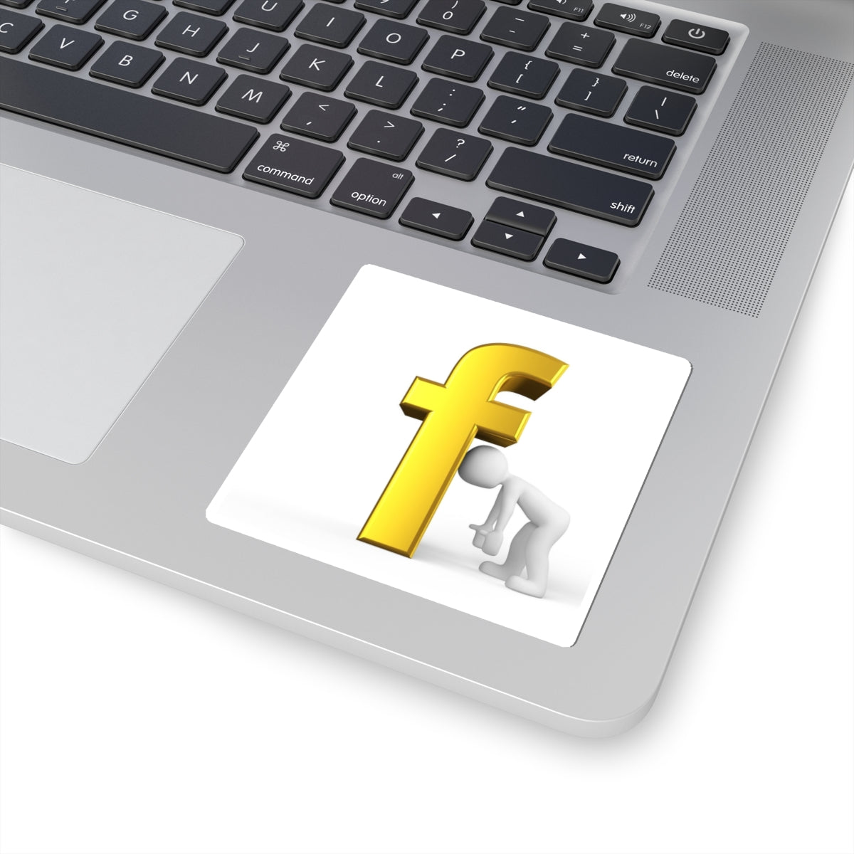 Tired Stick Figure Leaning on Gold Letter F Kiss-Cut Stickers | Letter F Decal