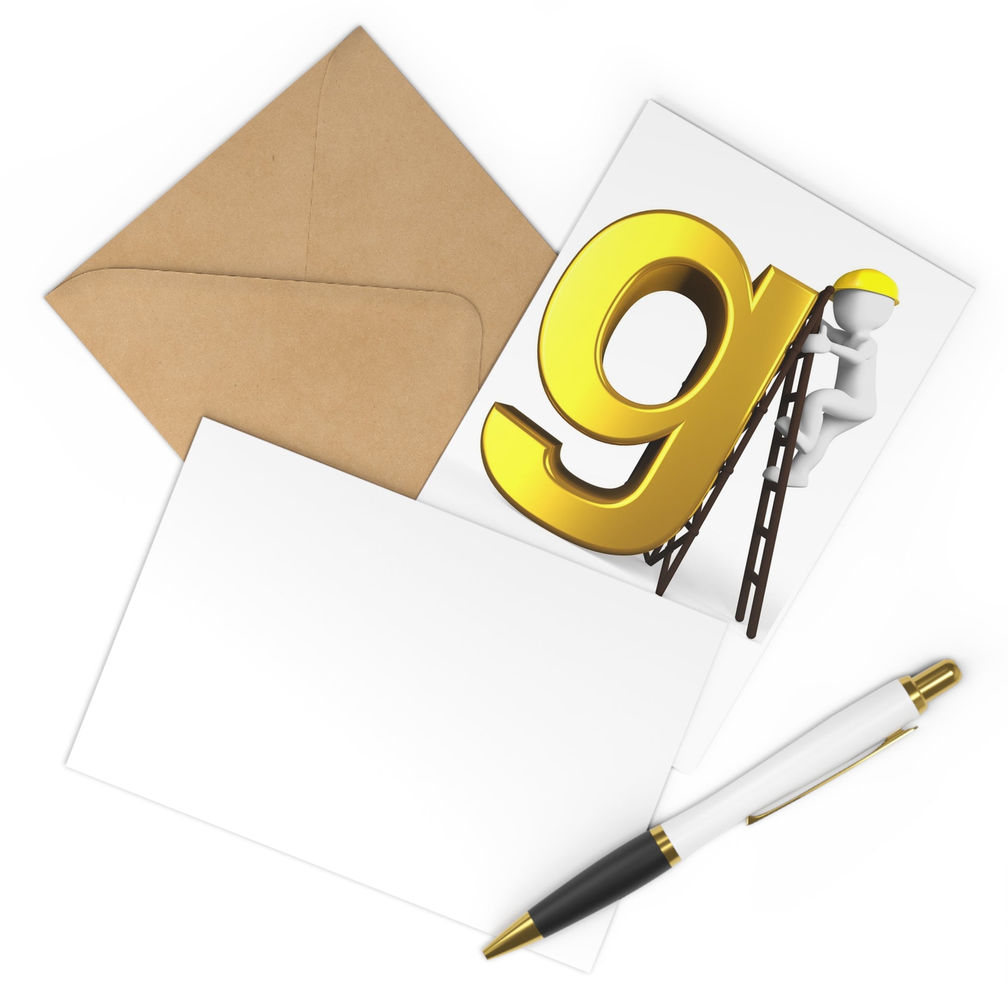 3D Gold Letter g Postcard Set, Construction Worker Illustration | Pack of 7