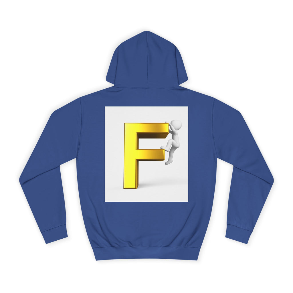 3D Gold Letter F Hoodie | Climbing Figurine Letterman Style