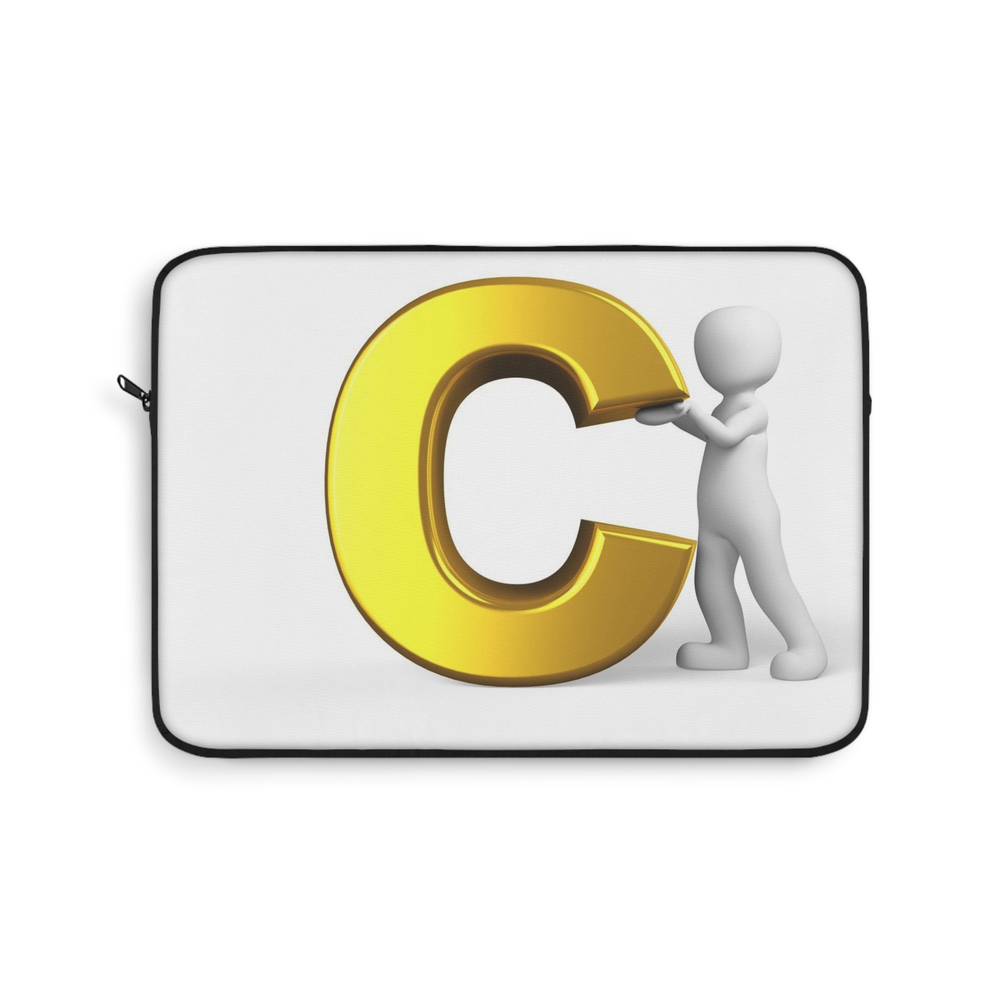 Housse d'ordinateur portable illustration lettre C dorée | Monogramme initial