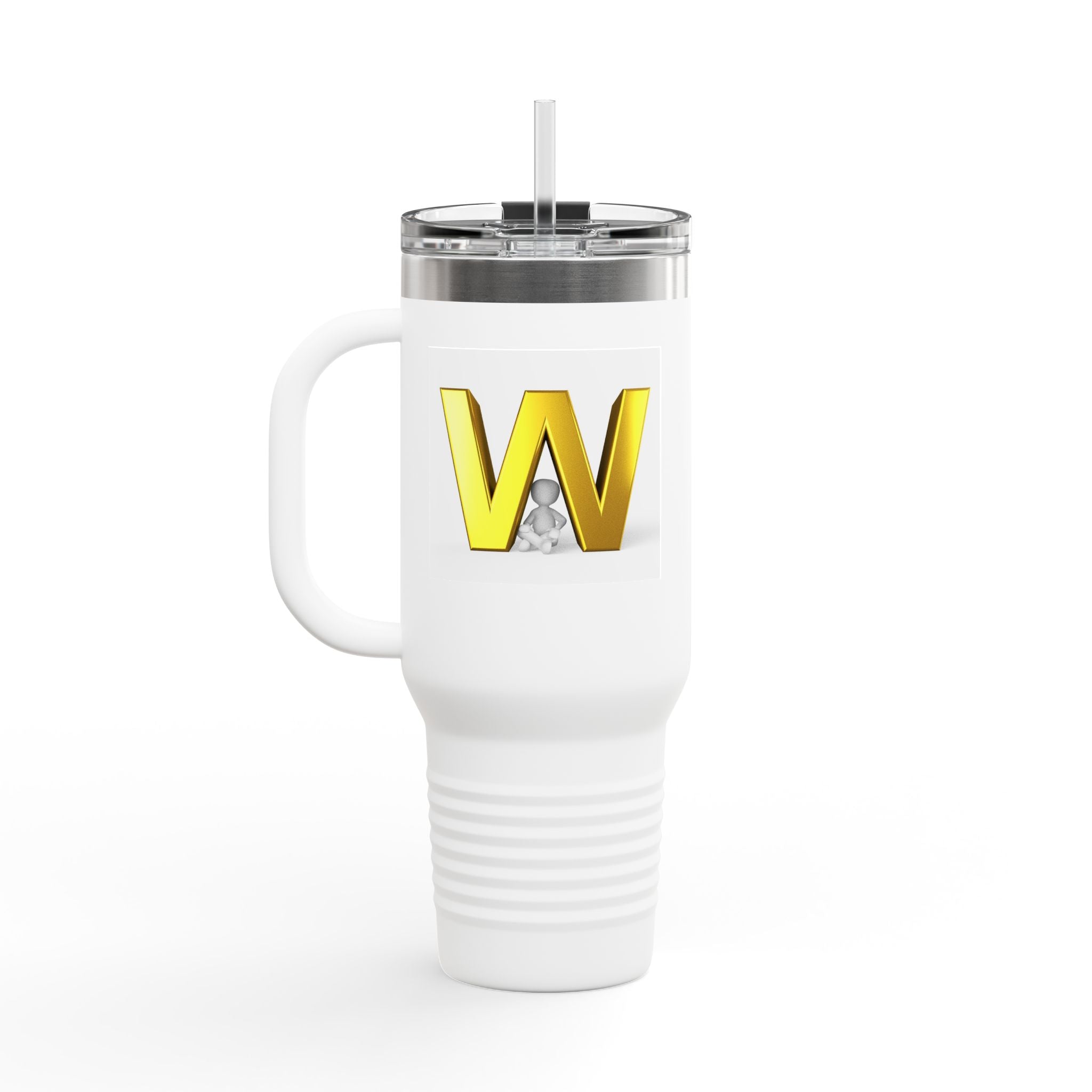 Gold 3D Letter W insulated travel mug 40oz | Monogram Initial Tumbler