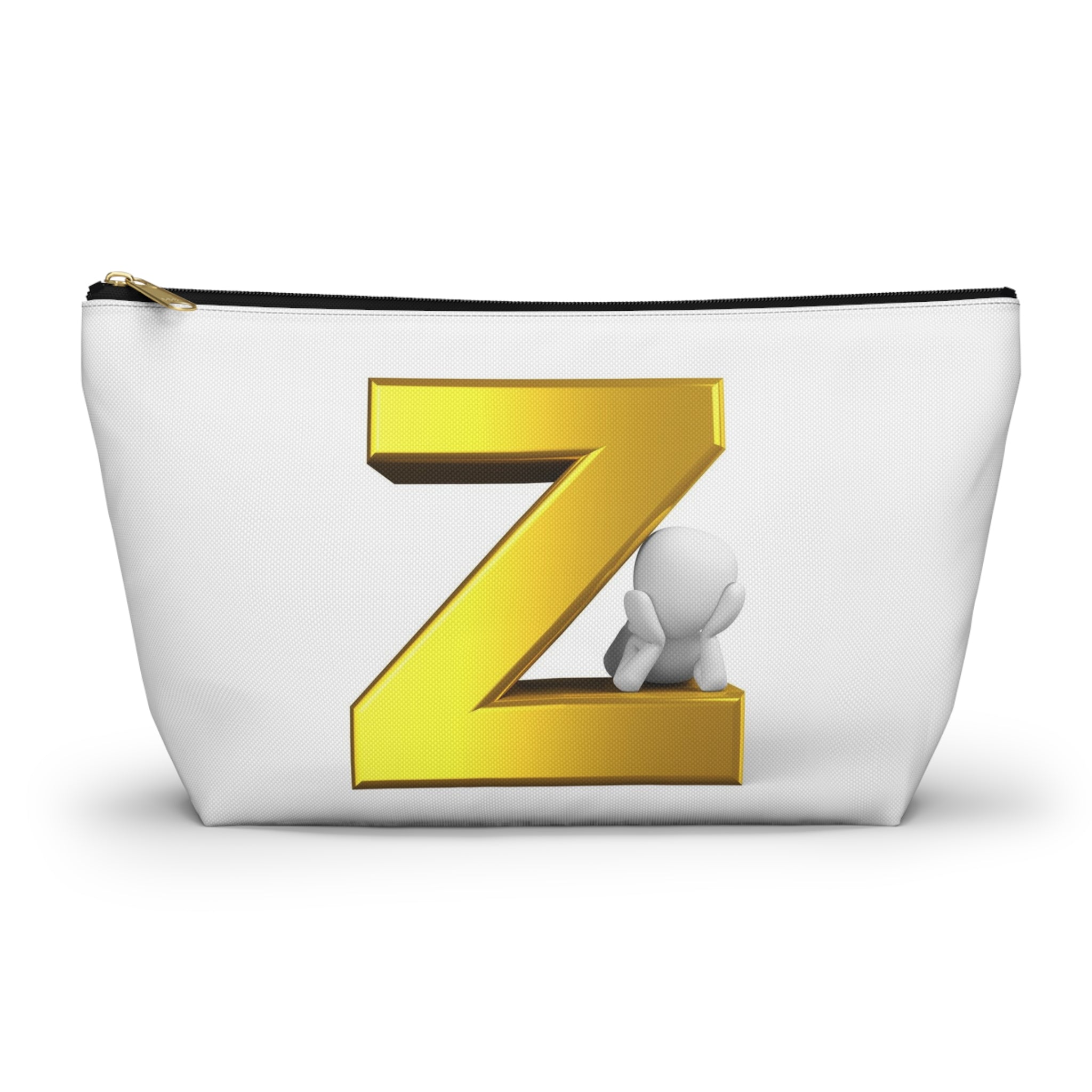 Gold Letter Z with 3D Character Accessory Pouch | Z Initial Makeup Bag