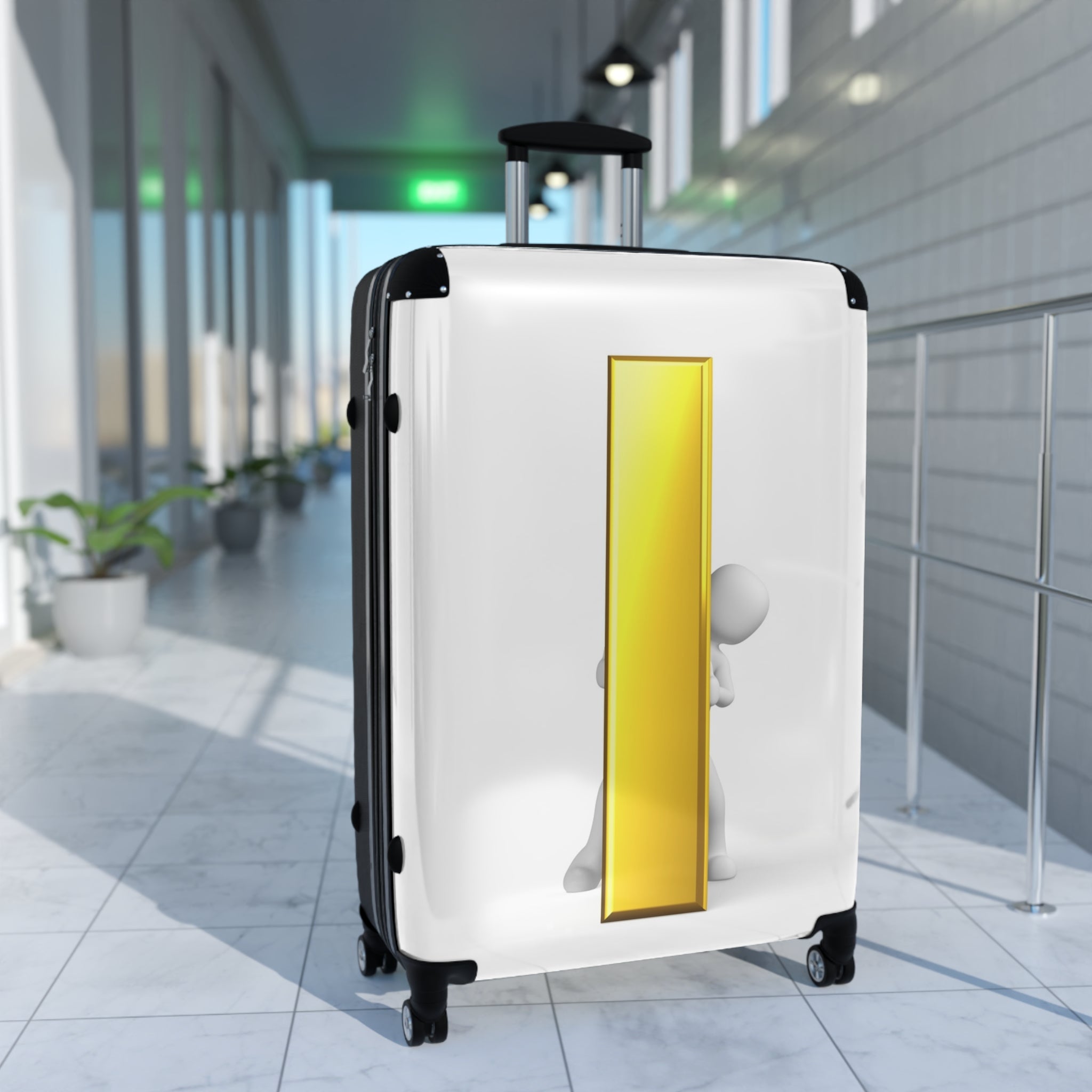 3D Character with Gold Letter i Suitcase | Rolling Luggage
