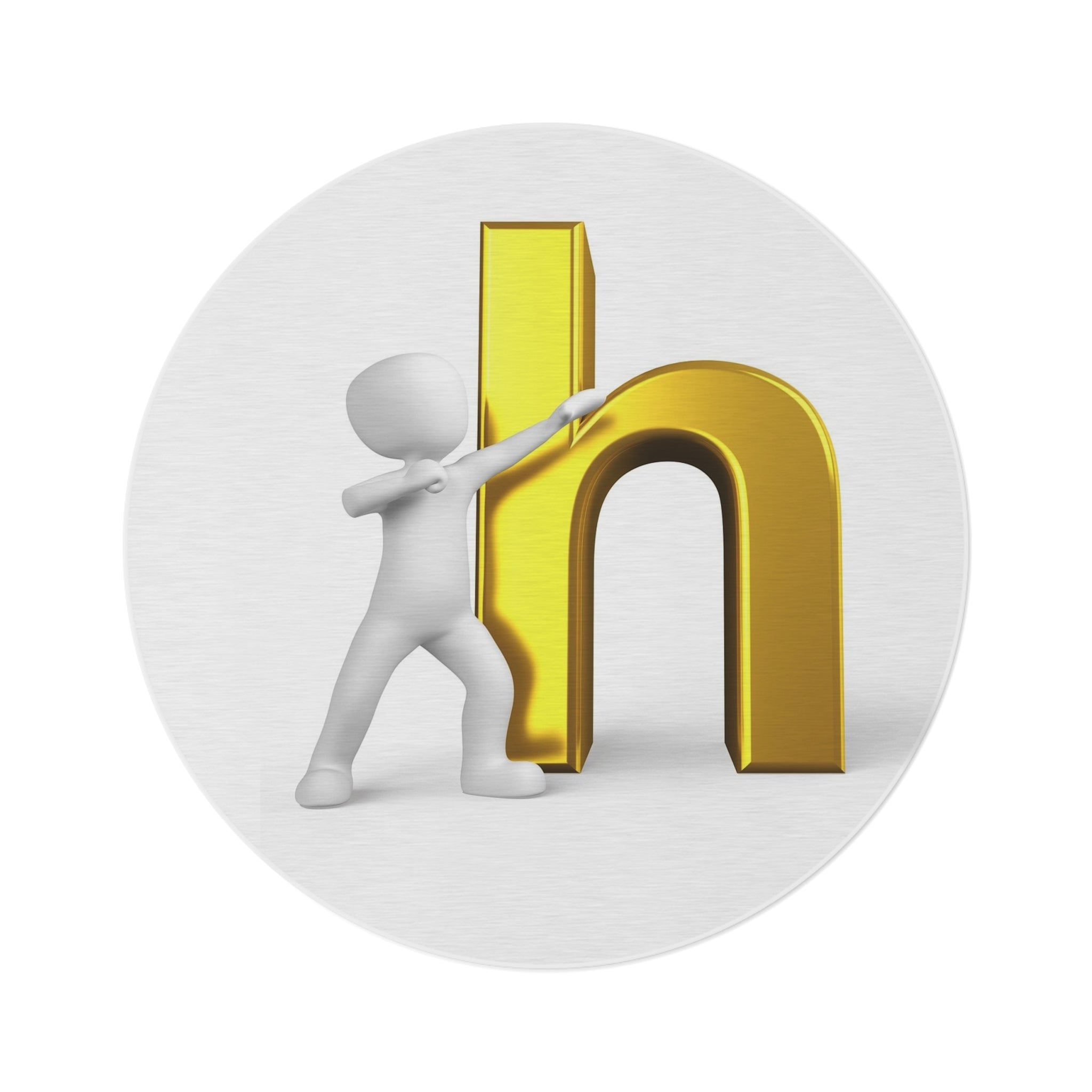 3D Person Pushing Gold Letter H Round Rug | Letter H Floor Mat, Alphabet Nursery Decor