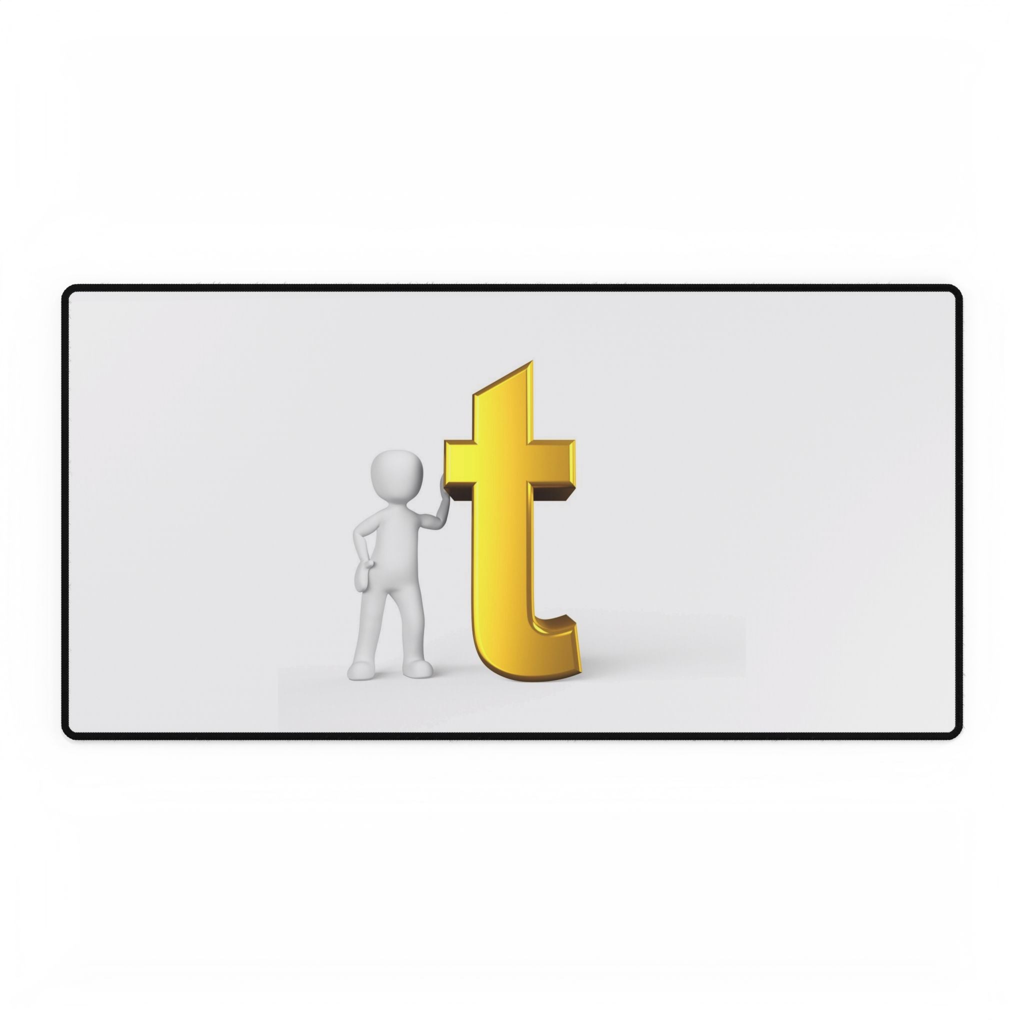 Tapis de bureau 3D bonhomme allumette avec lettre T dorée | Grand tapis de souris