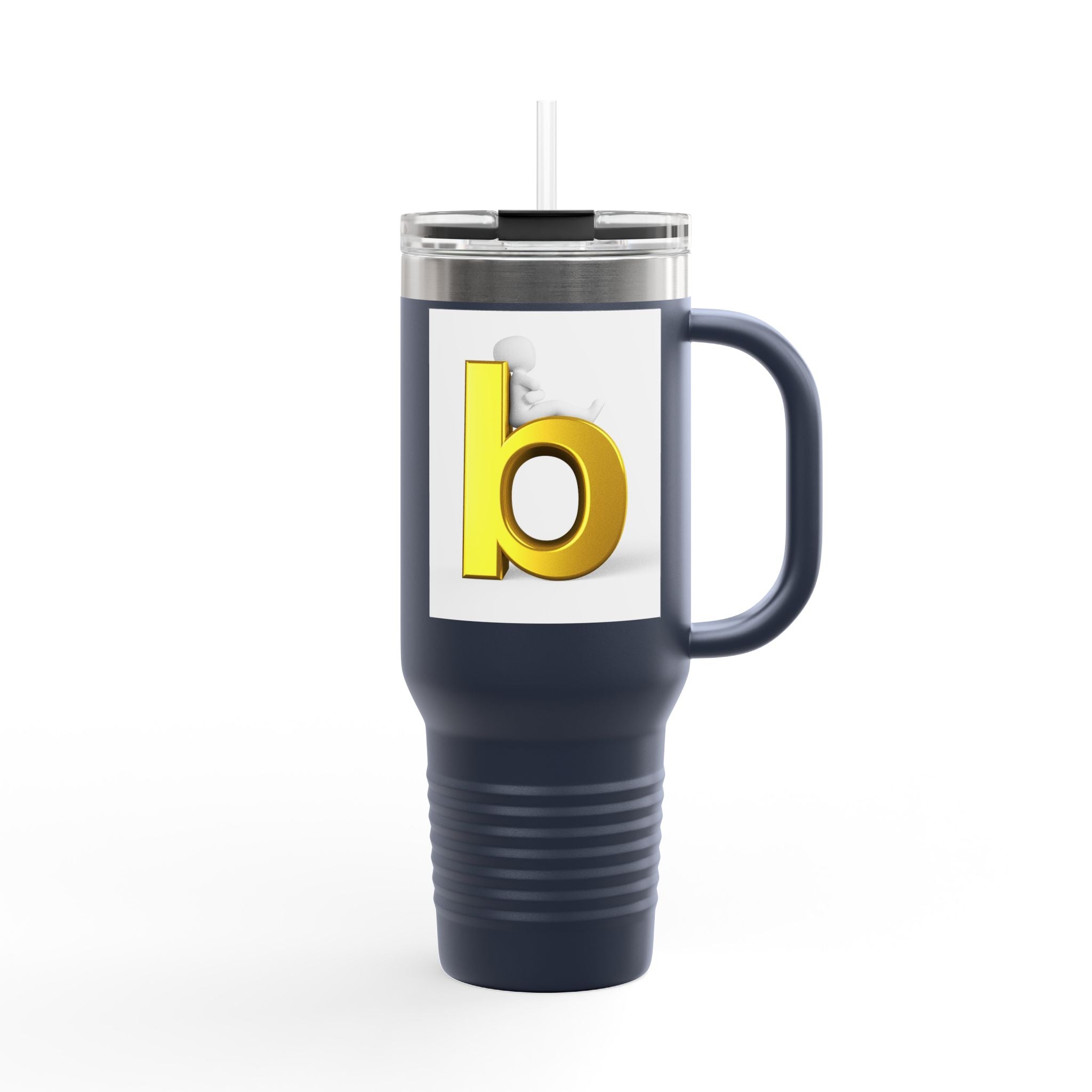 Gold 3D Letter B Travel Mug | 40oz Insulated Tumbler with Handle