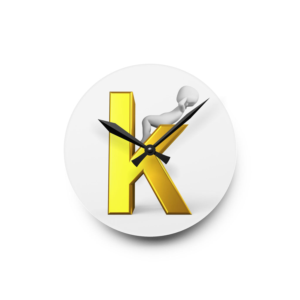 Gold Letter K with Figure Acrylic Wall Clock | Monogram Initial Decor