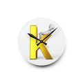 Gold Letter K with Figure Acrylic Wall Clock | Monogram Initial Decor