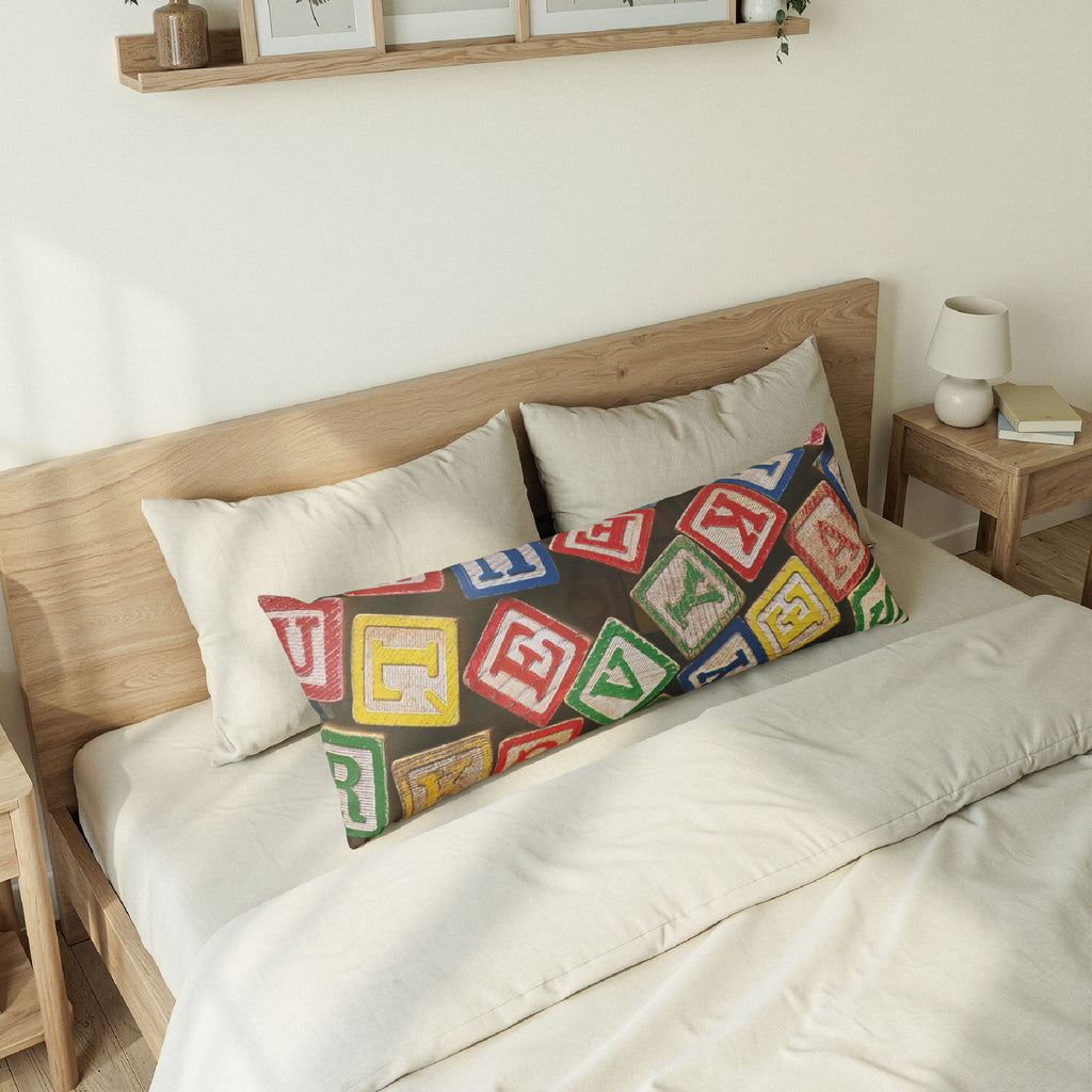 Alphabet Block Pattern Body Pillow | Vintage Toy Letter Blocks