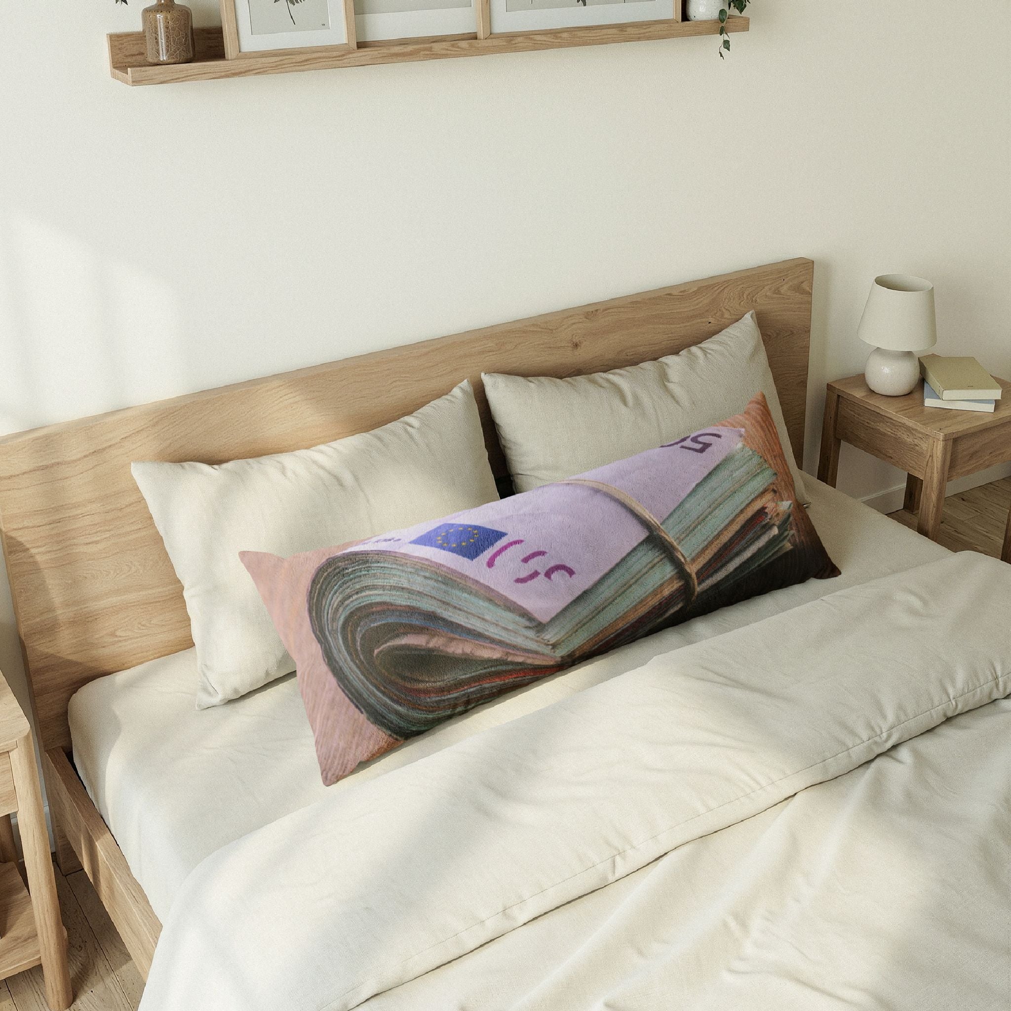 Stack of Euro Banknotes Body Pillow | Money Print, Cash Roll Decorative Pillow