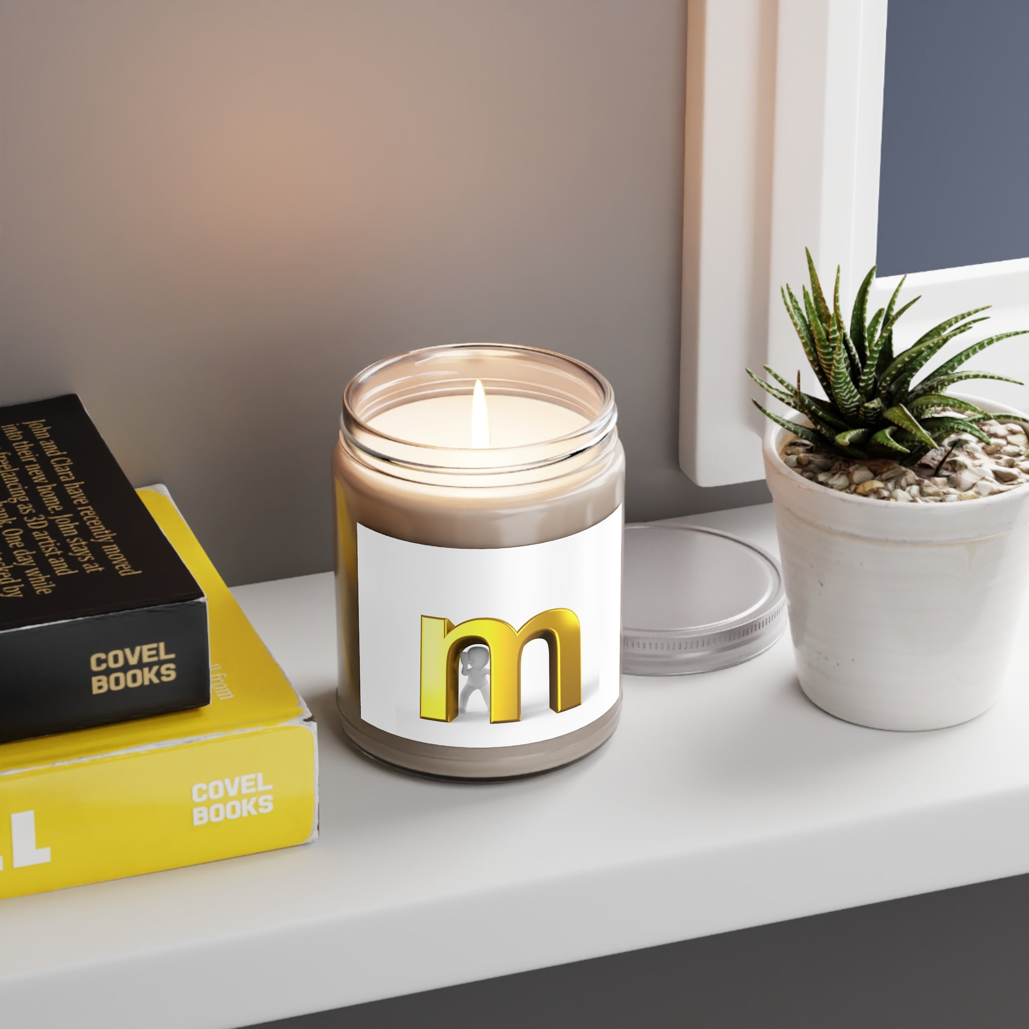 Gold Letter M Monogram Candle 9oz Soy Candle | White Lid