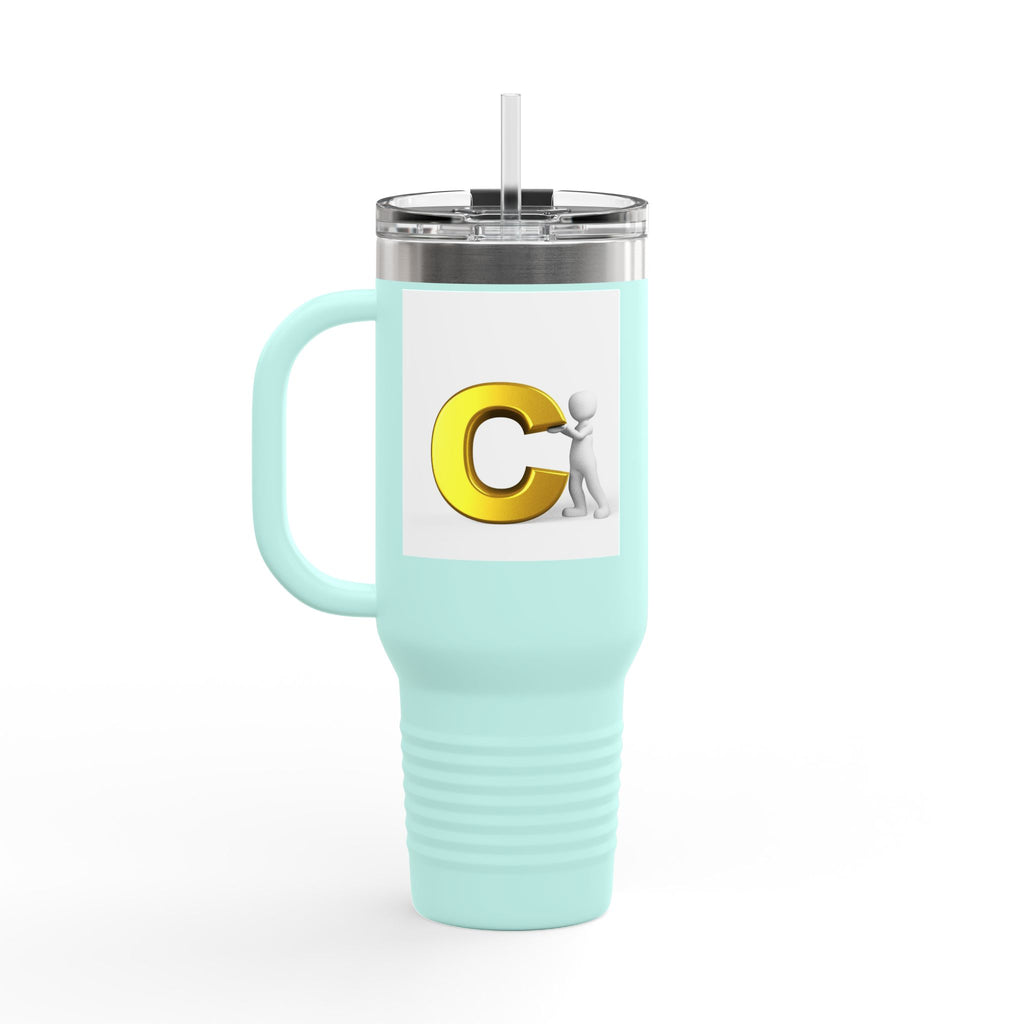 3D Character Leaning on Yellow Letter C Travel Mug | 40oz Insulated Tumbler