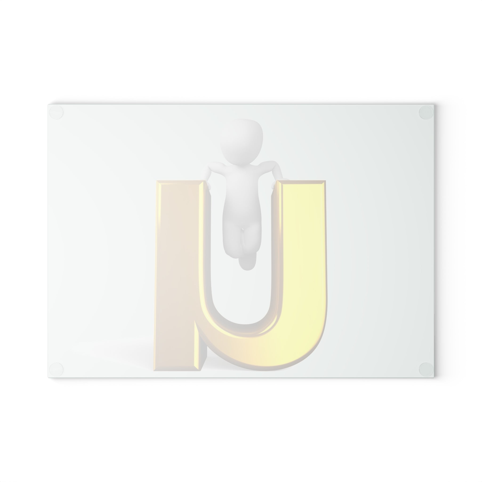 3D Gold Letter U with Figure Glass Cutting Board | Monogram Initial Kitchen Decor