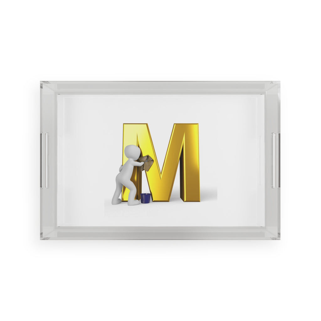 Gold Letter M with Figure Acrylic Serving Tray | Personalized Monogram Decor