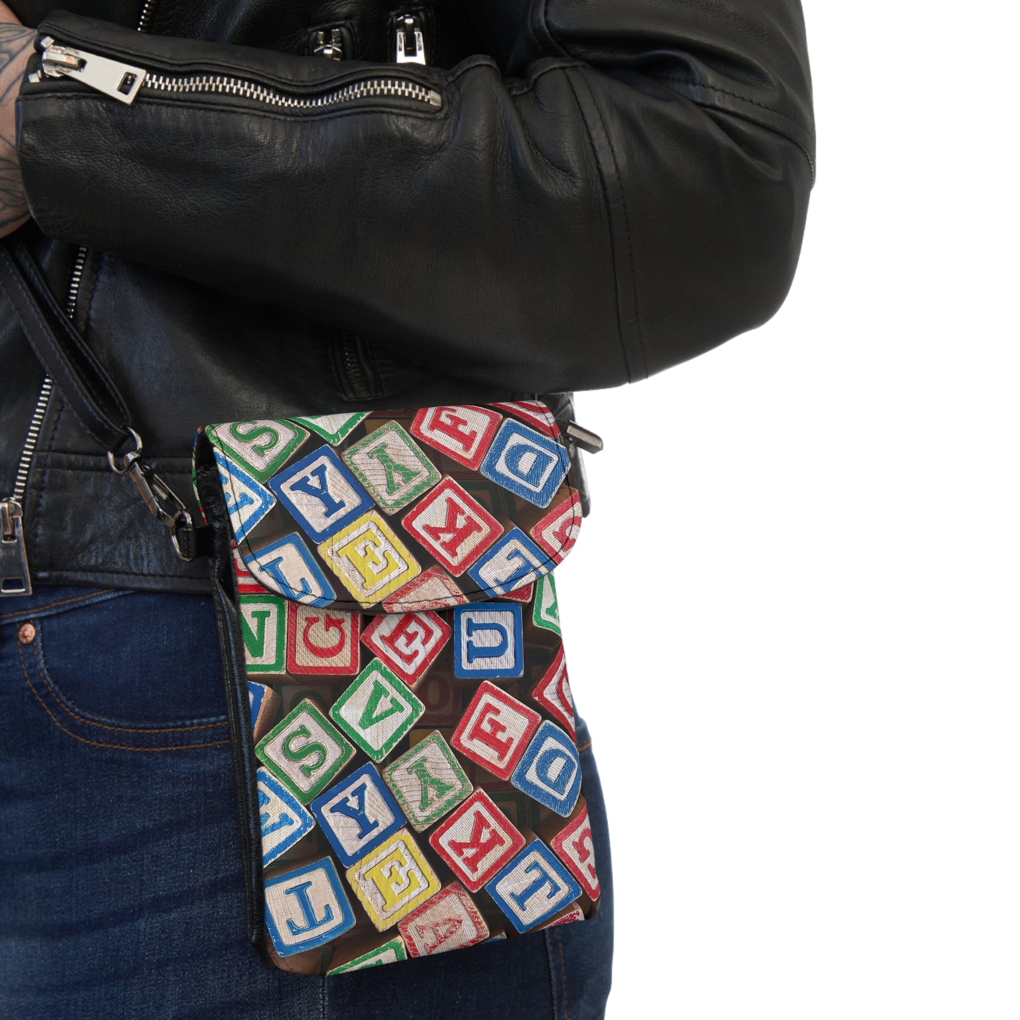 Colorful Alphabet Blocks Small Cell Phone Wallet | Crossbody Phone Pouch