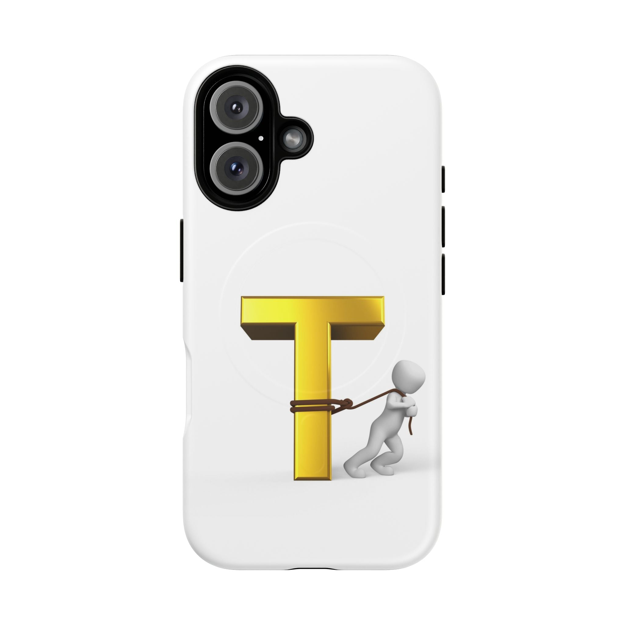 Coque de téléphone Lettre T en or avec personnage tirant | Coque magnétique résistante